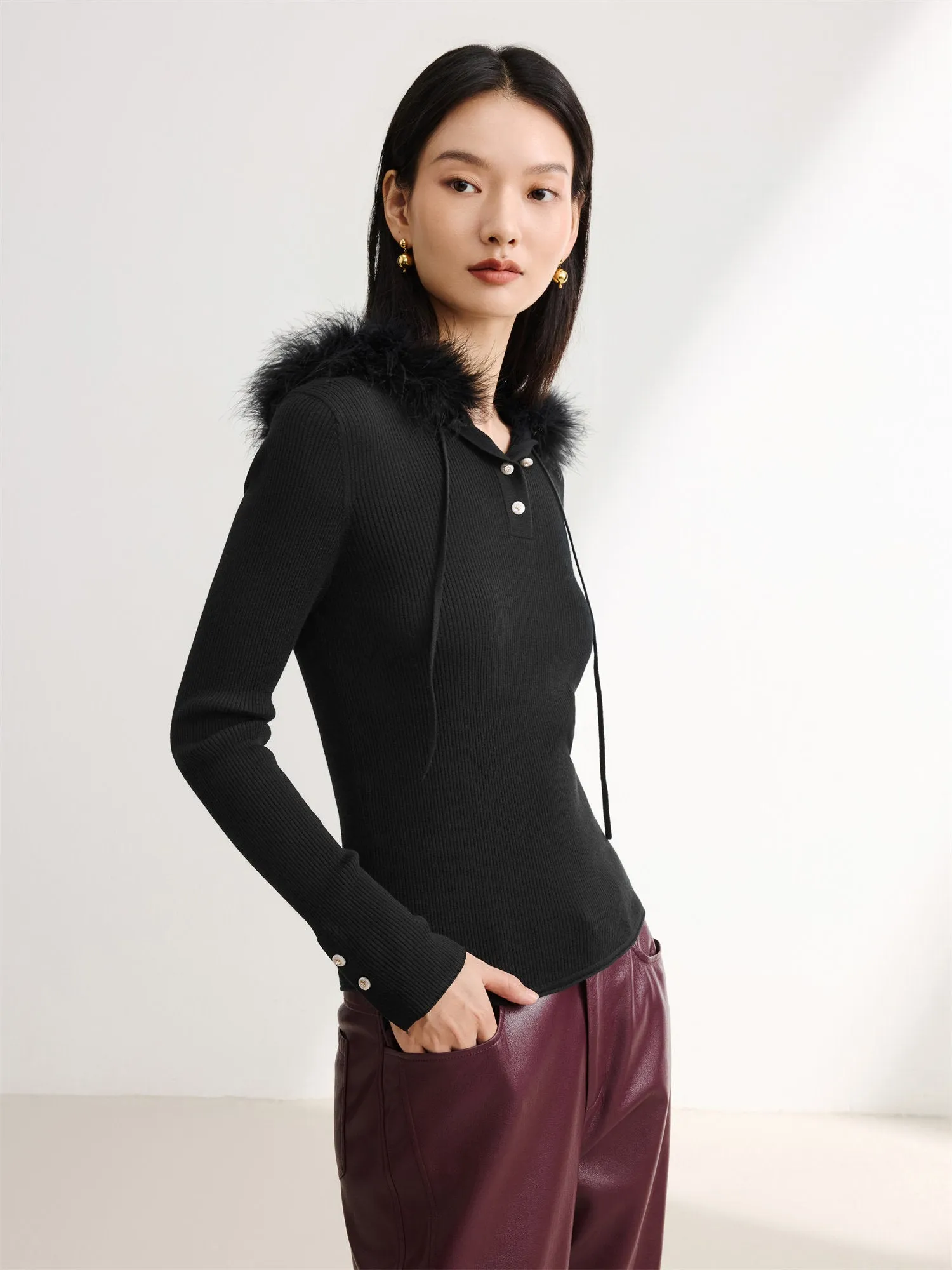 EP YAYING Slim Fit Pure Wool Knitted Sweater