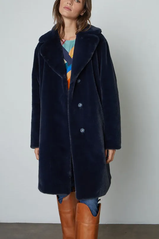 EVALYN Lux Faux Fur Coat in Navy