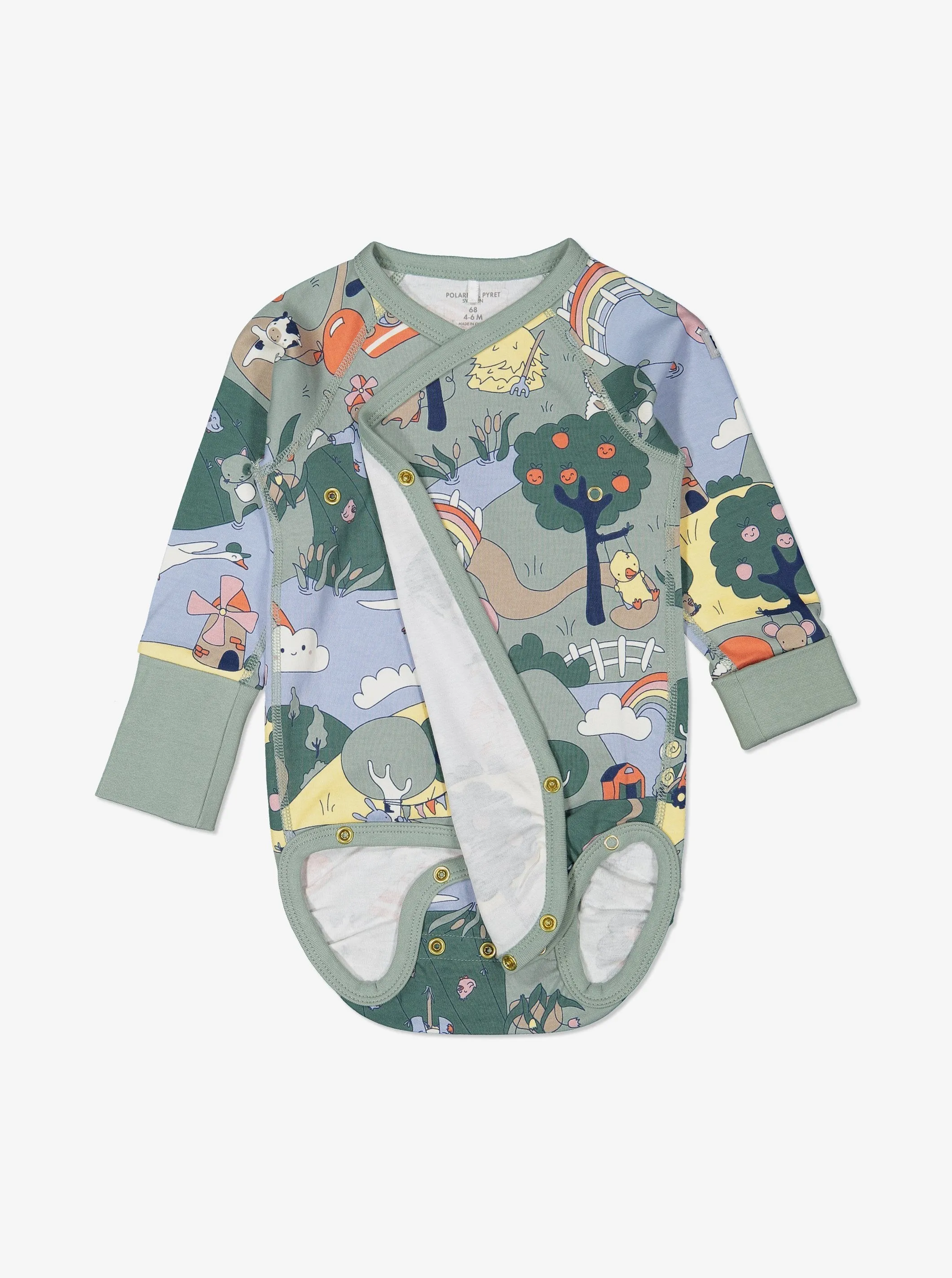 Farmyard Print Wraparound Newborn Babygrow
