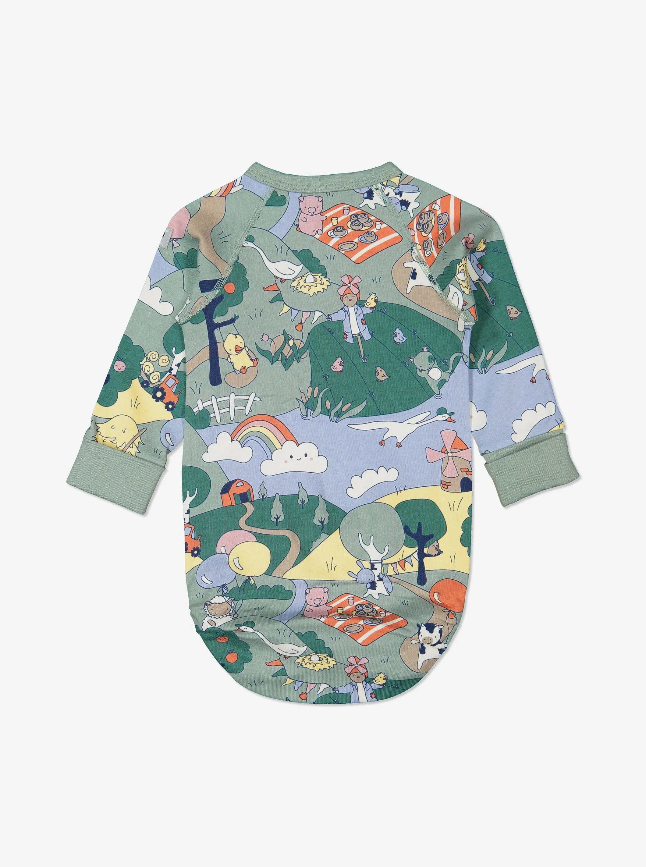 Farmyard Print Wraparound Newborn Babygrow