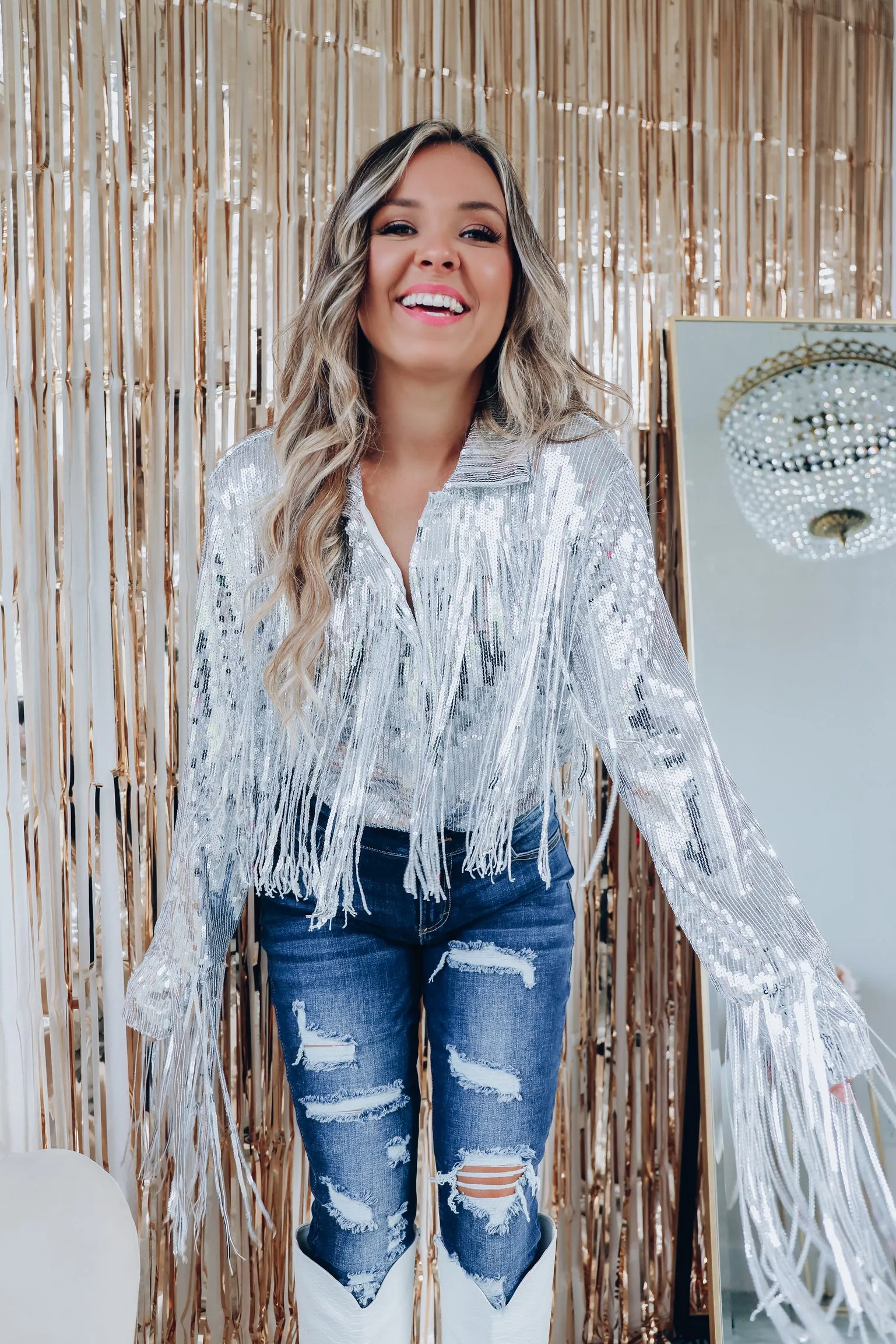 Fashionista Fringe Sequin Shacket - Silver