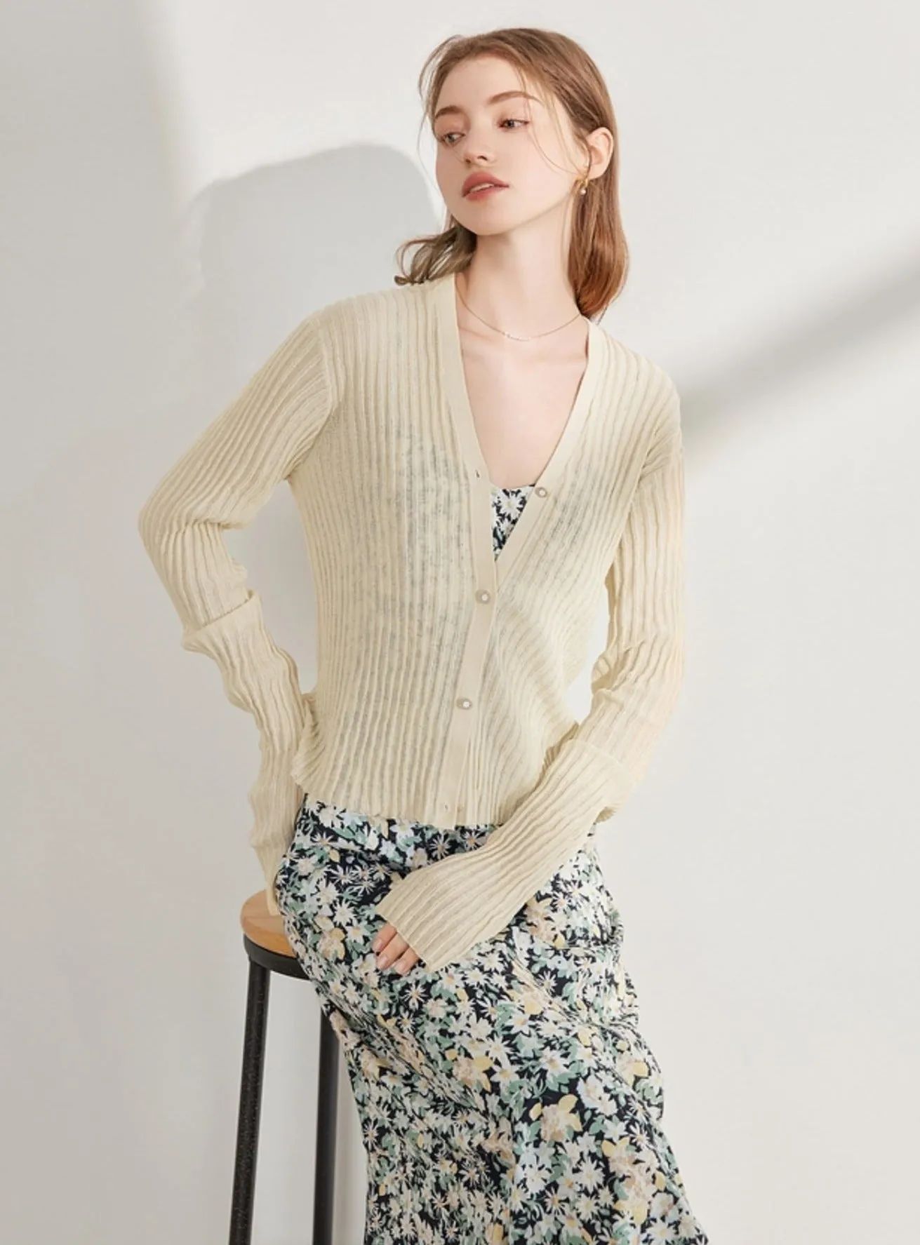 Floral Knitted Camisole Dress Set-Up