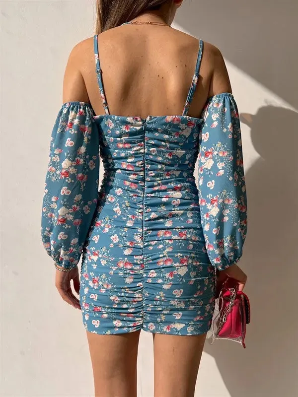 Floral Print Spring/Summer Women's Sleeveless Mini Dress 2024 Slash Neck Camisole