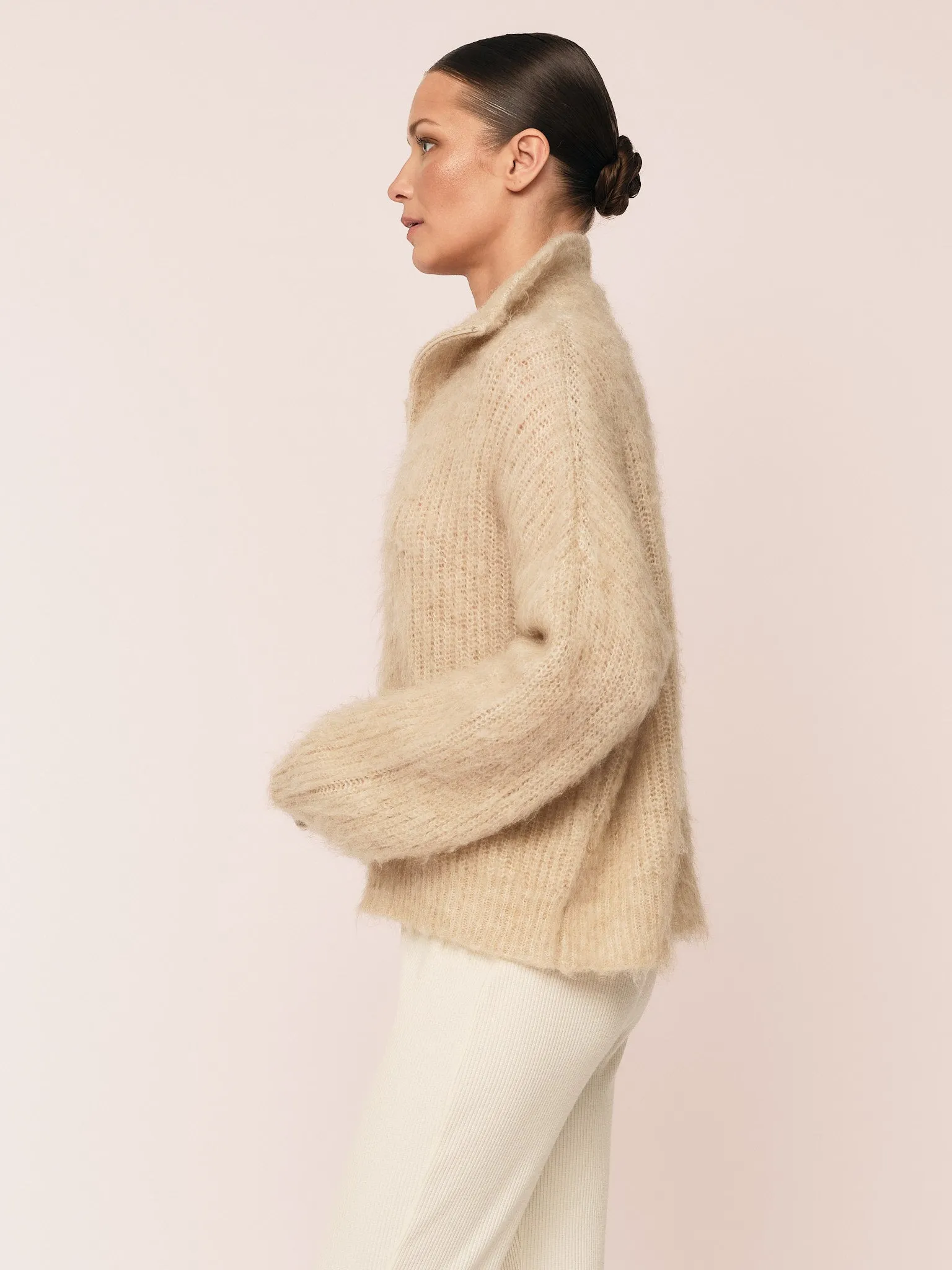 Florie Brushed Zip Knit - Warm Sand