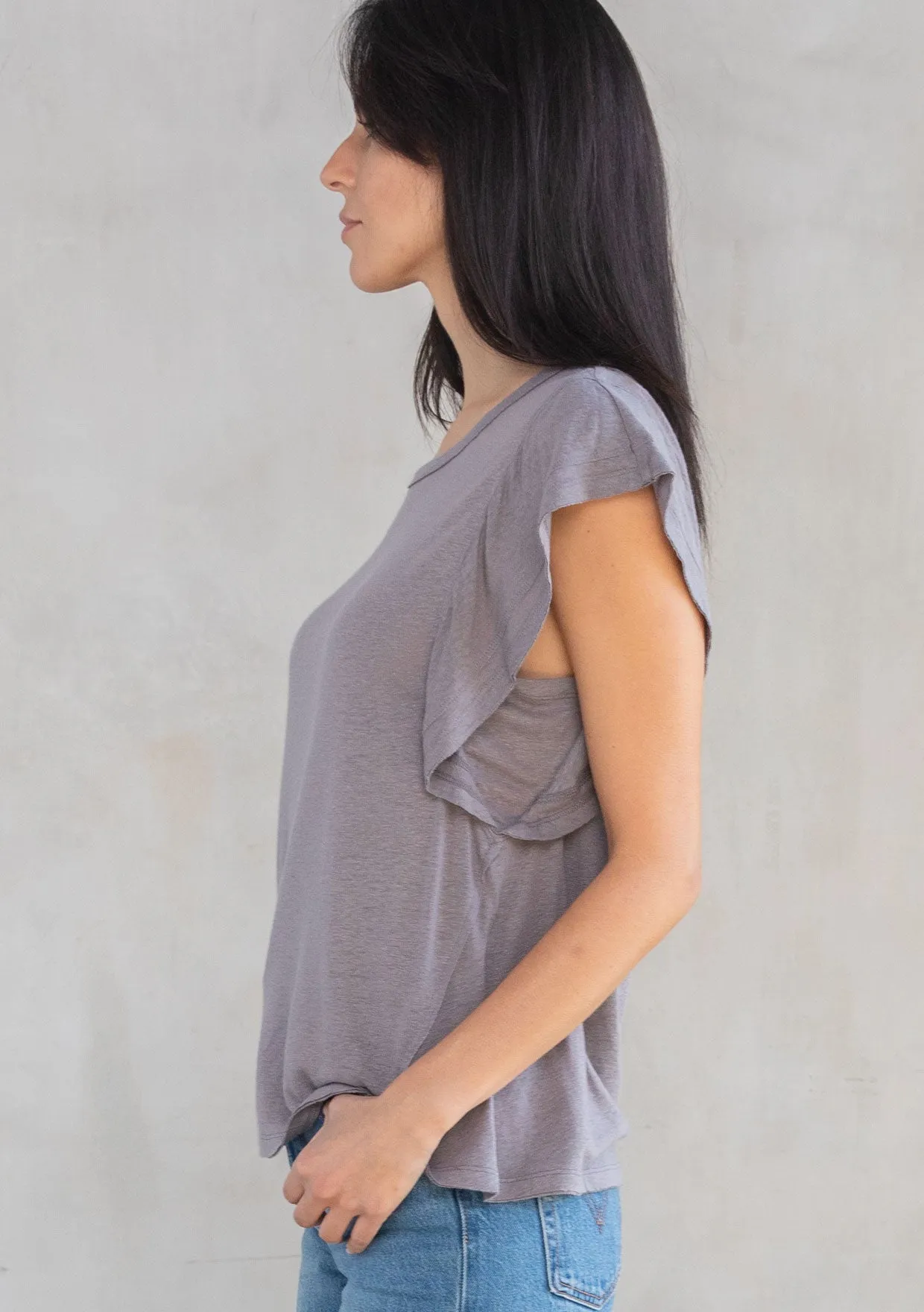 Flutter Sleeve Crew Neck Knit Top