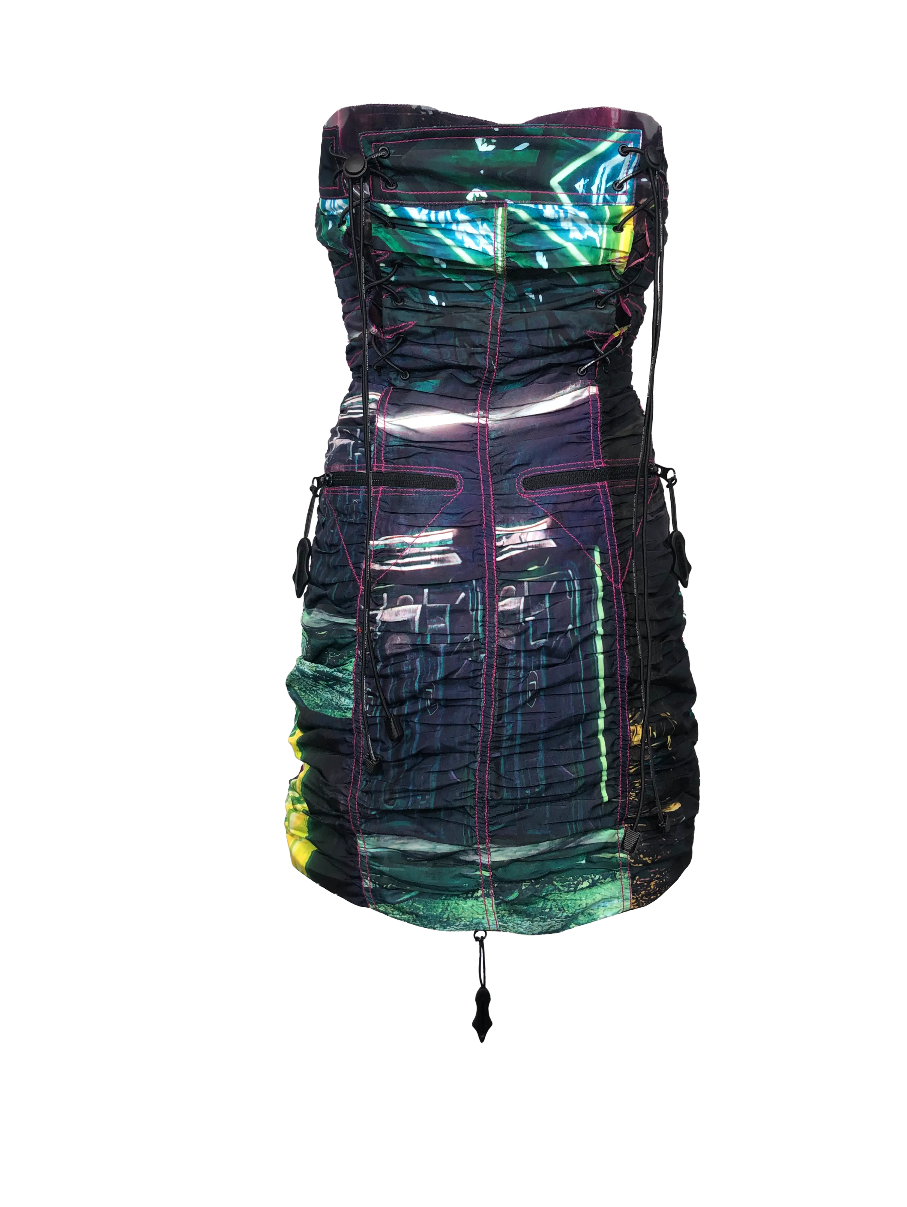 GRAPHIC RUCHED DRESS