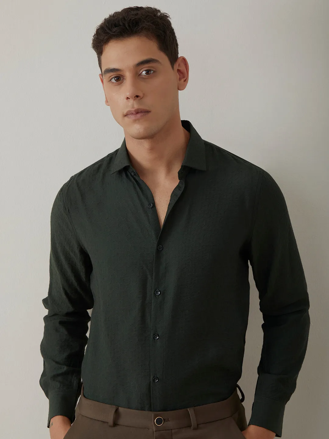 Green Plain Casual Shirt