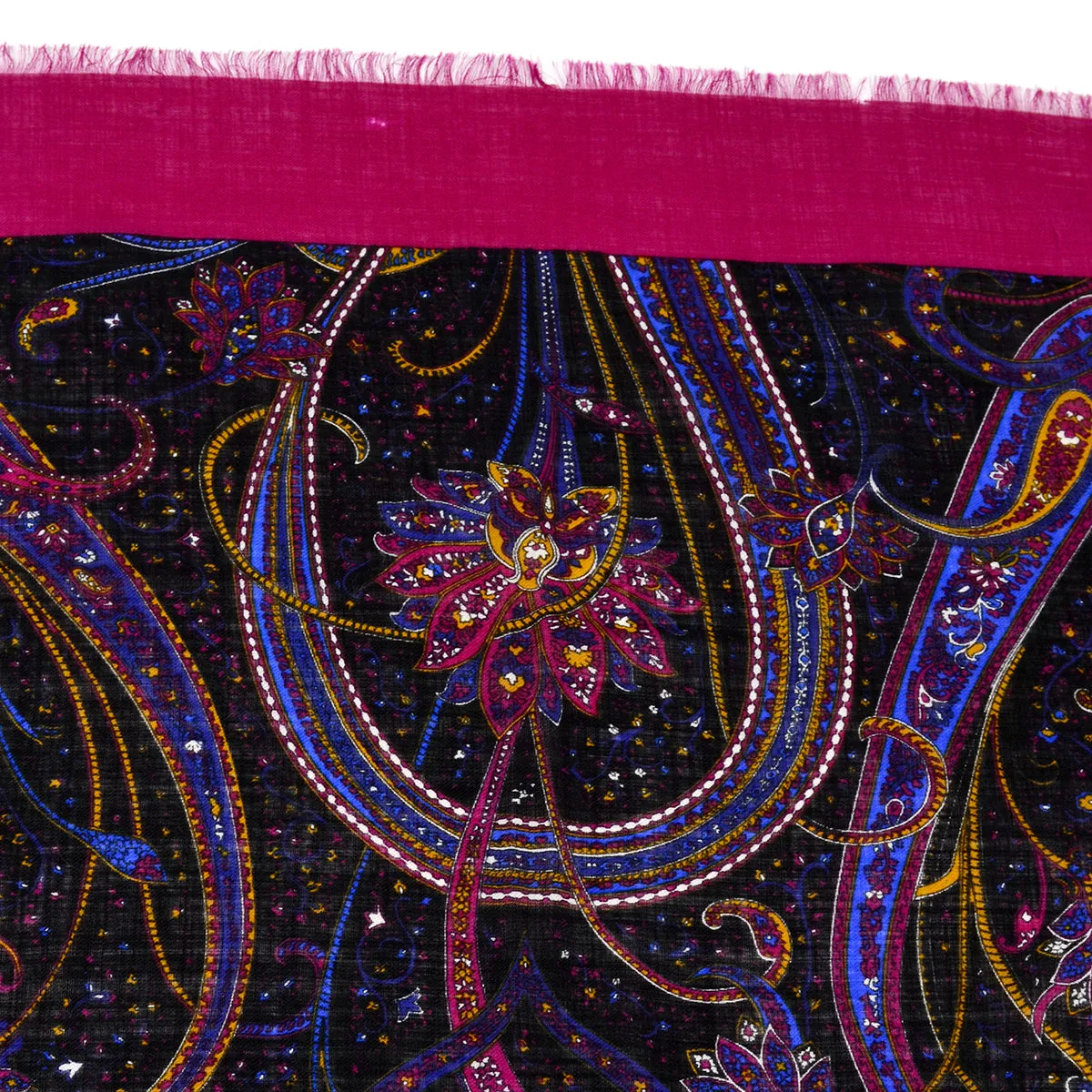 Hand Printed Purple Paisley Vintage Wool Scarf