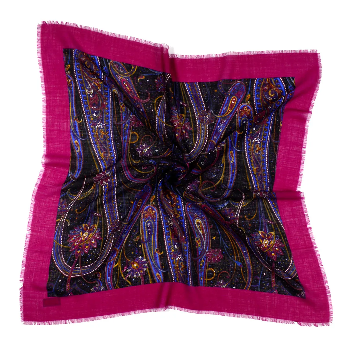 Hand Printed Purple Paisley Vintage Wool Scarf