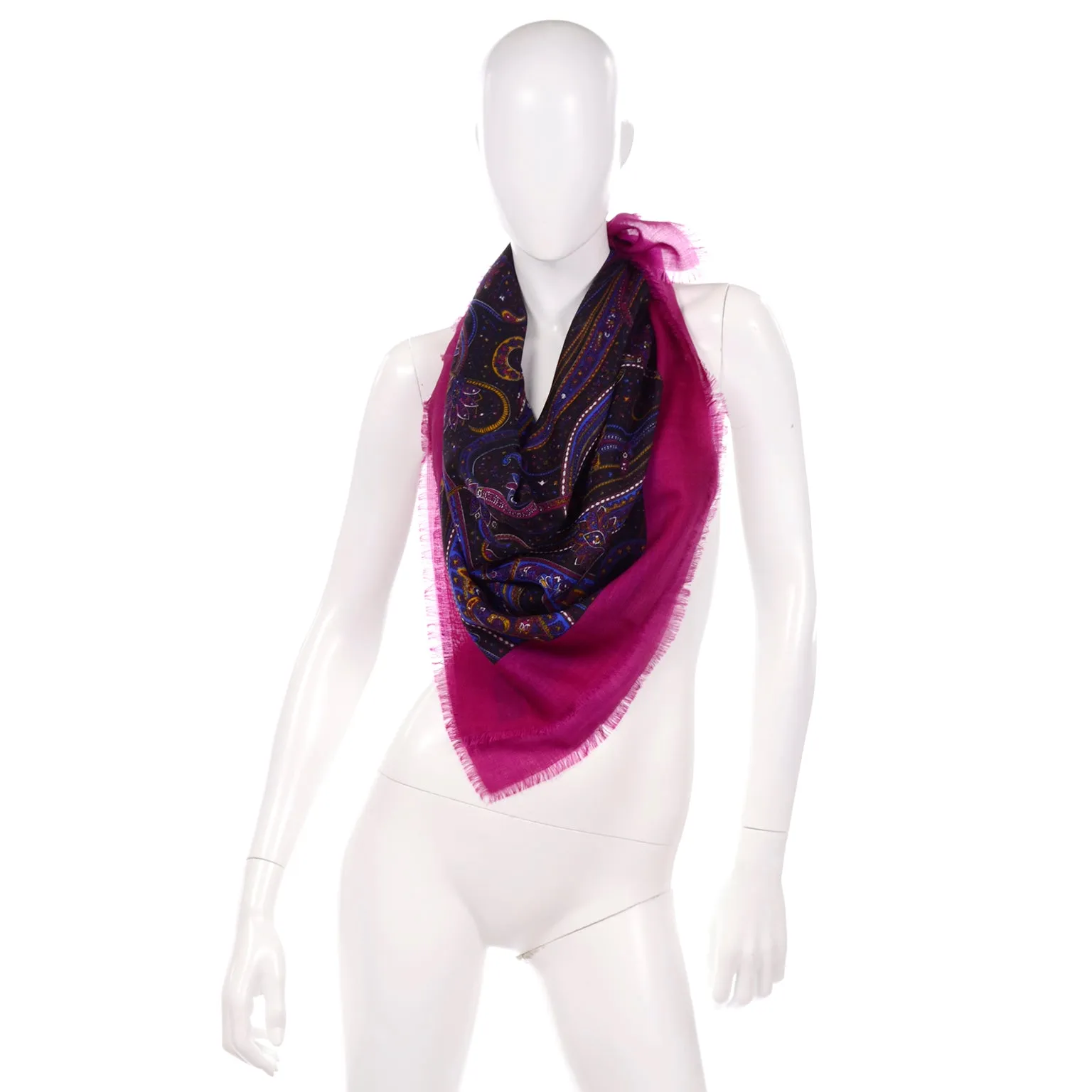 Hand Printed Purple Paisley Vintage Wool Scarf