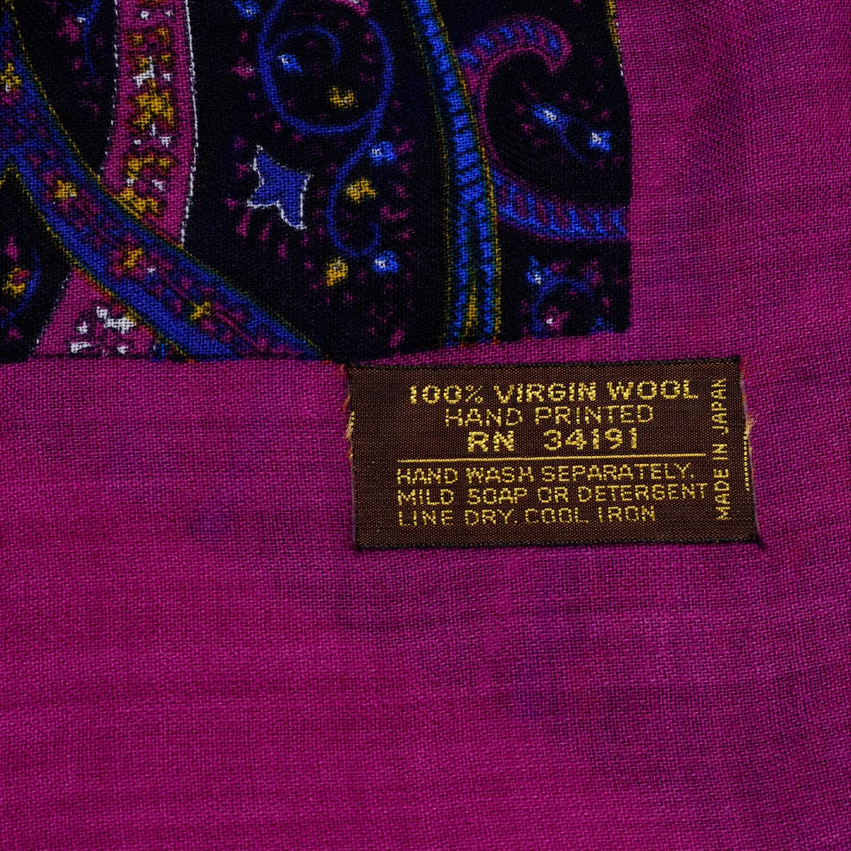 Hand Printed Purple Paisley Vintage Wool Scarf
