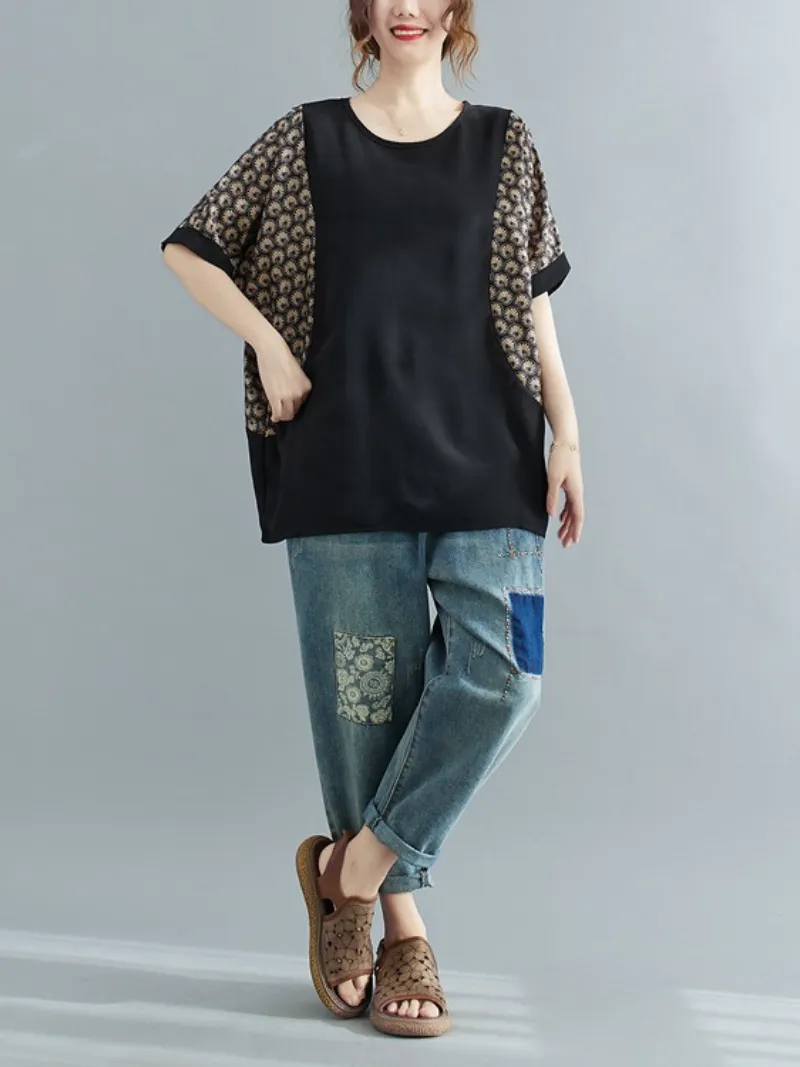 Look At The Sky Round Neck Loose Top