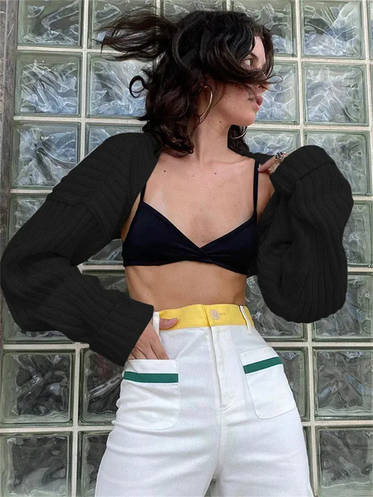 LVSANW Women Ultra-short Sweater Coat 2025 Autumn Winter Long Sleeve Loose Knitted Crop Tops Solid Color Sexy Cardigan Sweaters Tops
