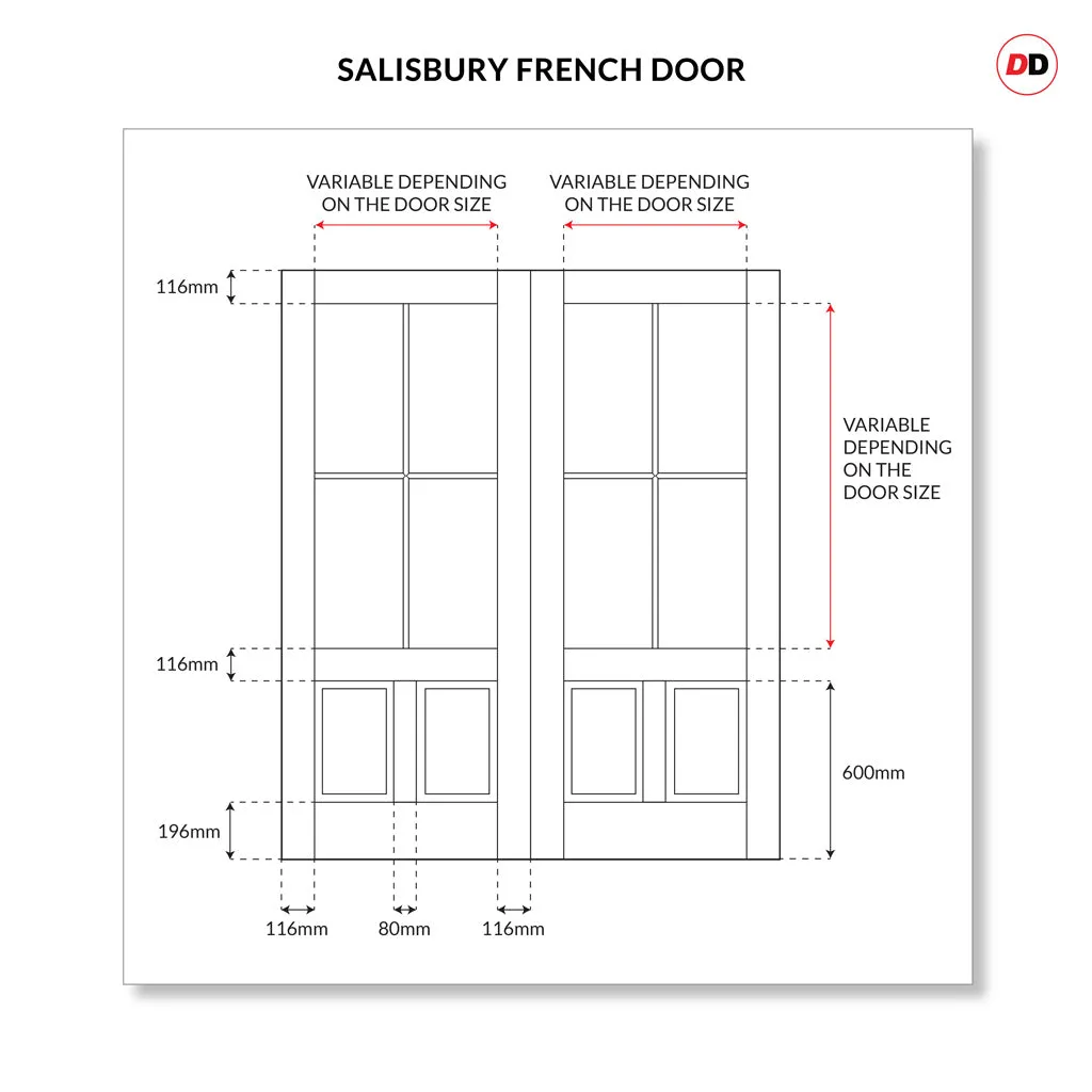 Made to Measure External Salisbury Traditional French Doors - 57mm Thick, Six Colour Options - Double Glazing