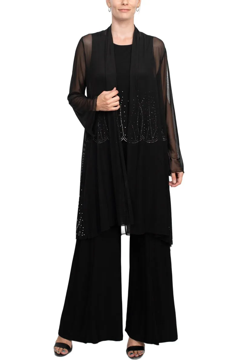 Marina Scoop Neck Sleeveless Embellished Scalloped Hem Mock 2 Piece Jumpsuit with Long Sleeve Embellished Long Bodied Jacket