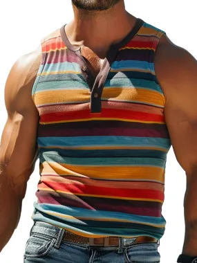 Men's Rainbow Stripe Casual Crew Neck Tank