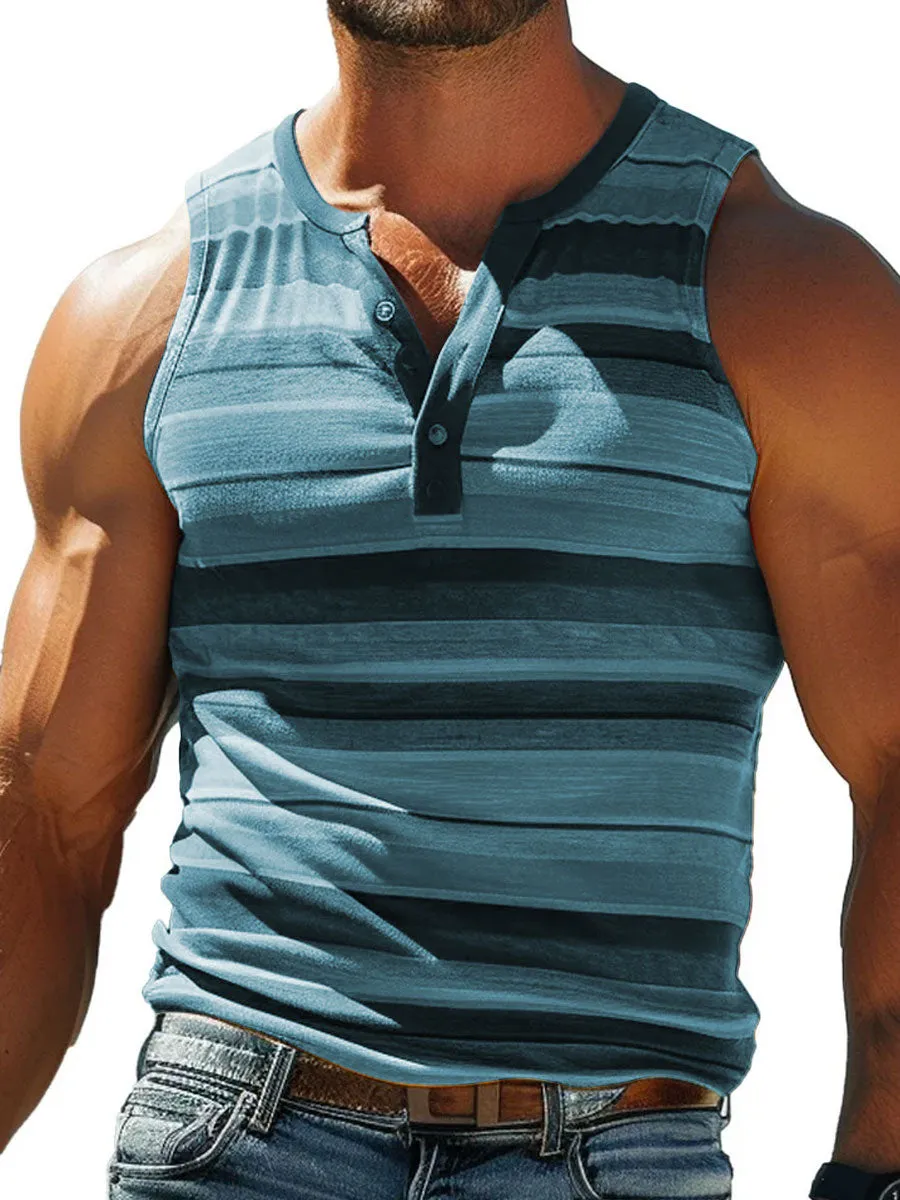 Men's Rainbow Stripe Casual Crew Neck Tank