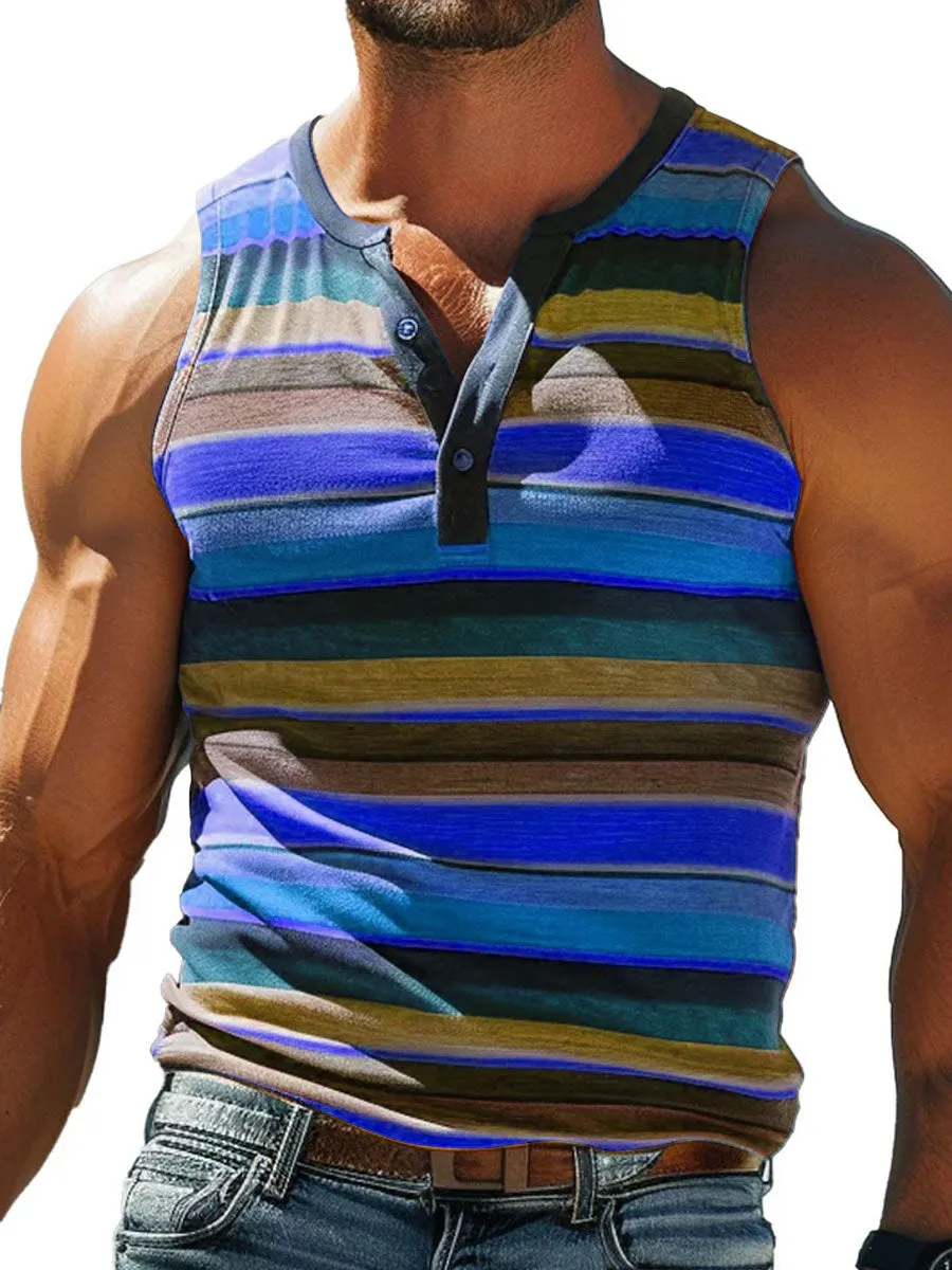 Men's Rainbow Stripe Casual Crew Neck Tank