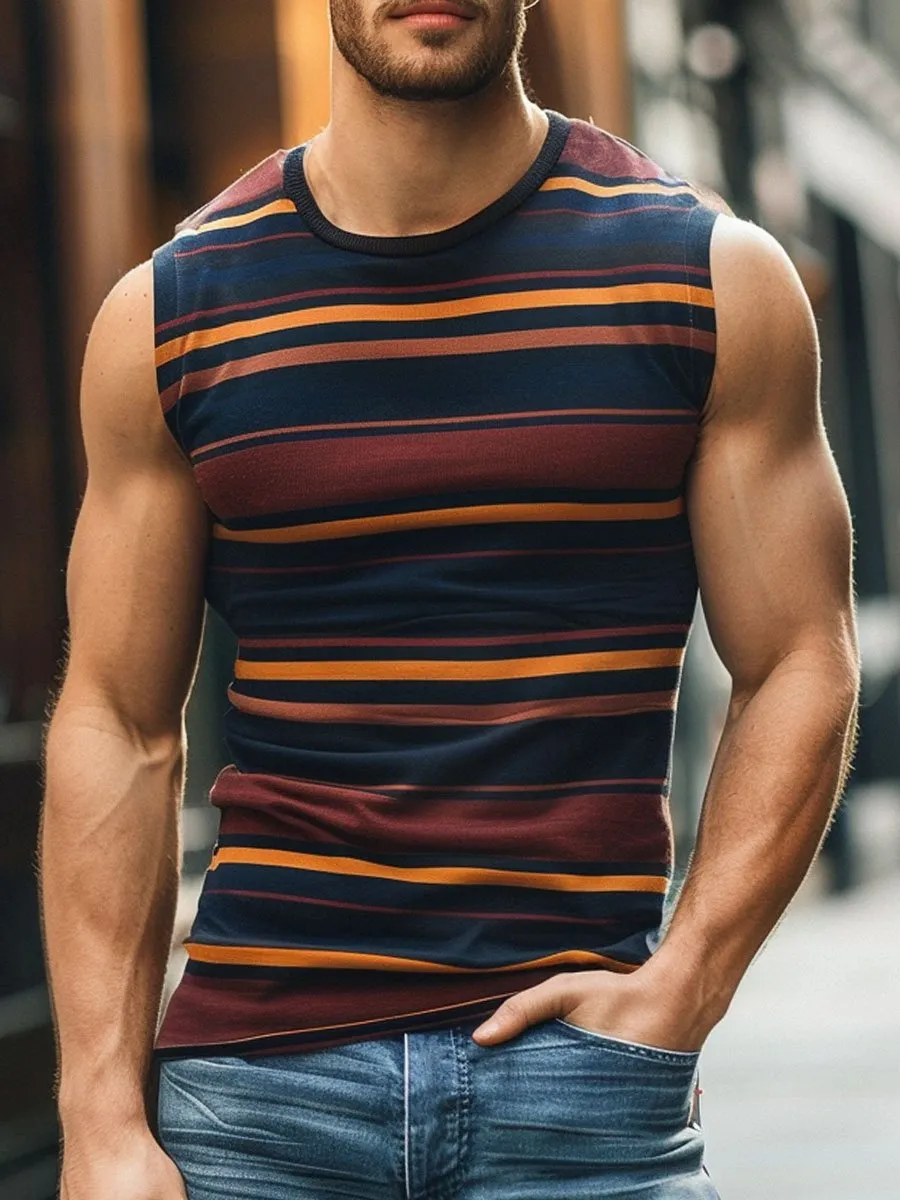 Men's Retro Colorful Striped Print Casual Sleeveless Tank