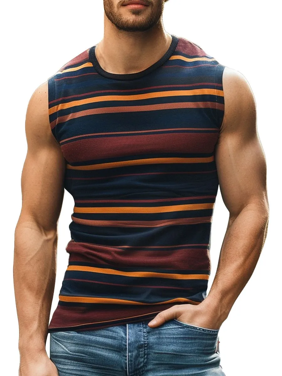 Men's Retro Colorful Striped Print Casual Sleeveless Tank