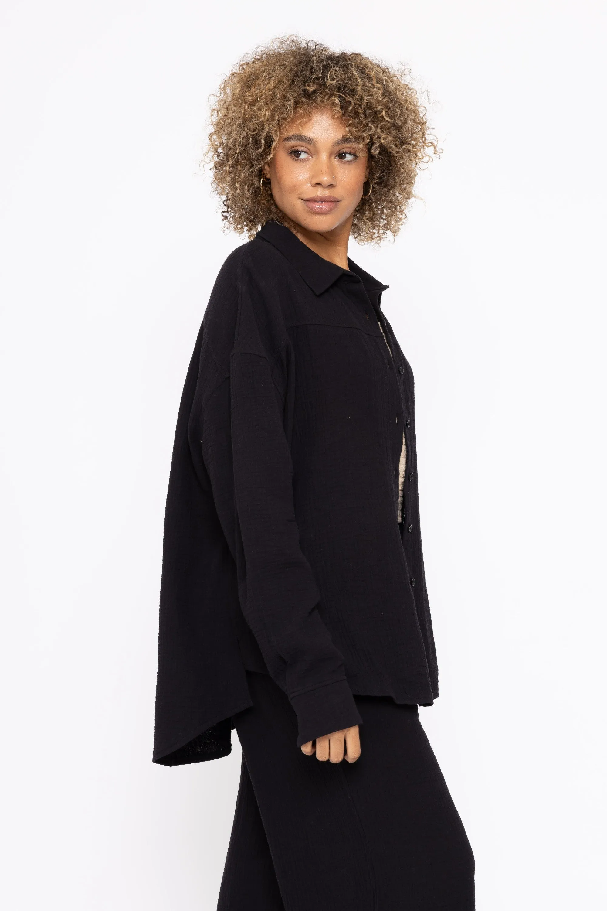 Mono B Cotton Gauze Long Sleeve Button Down Shirt