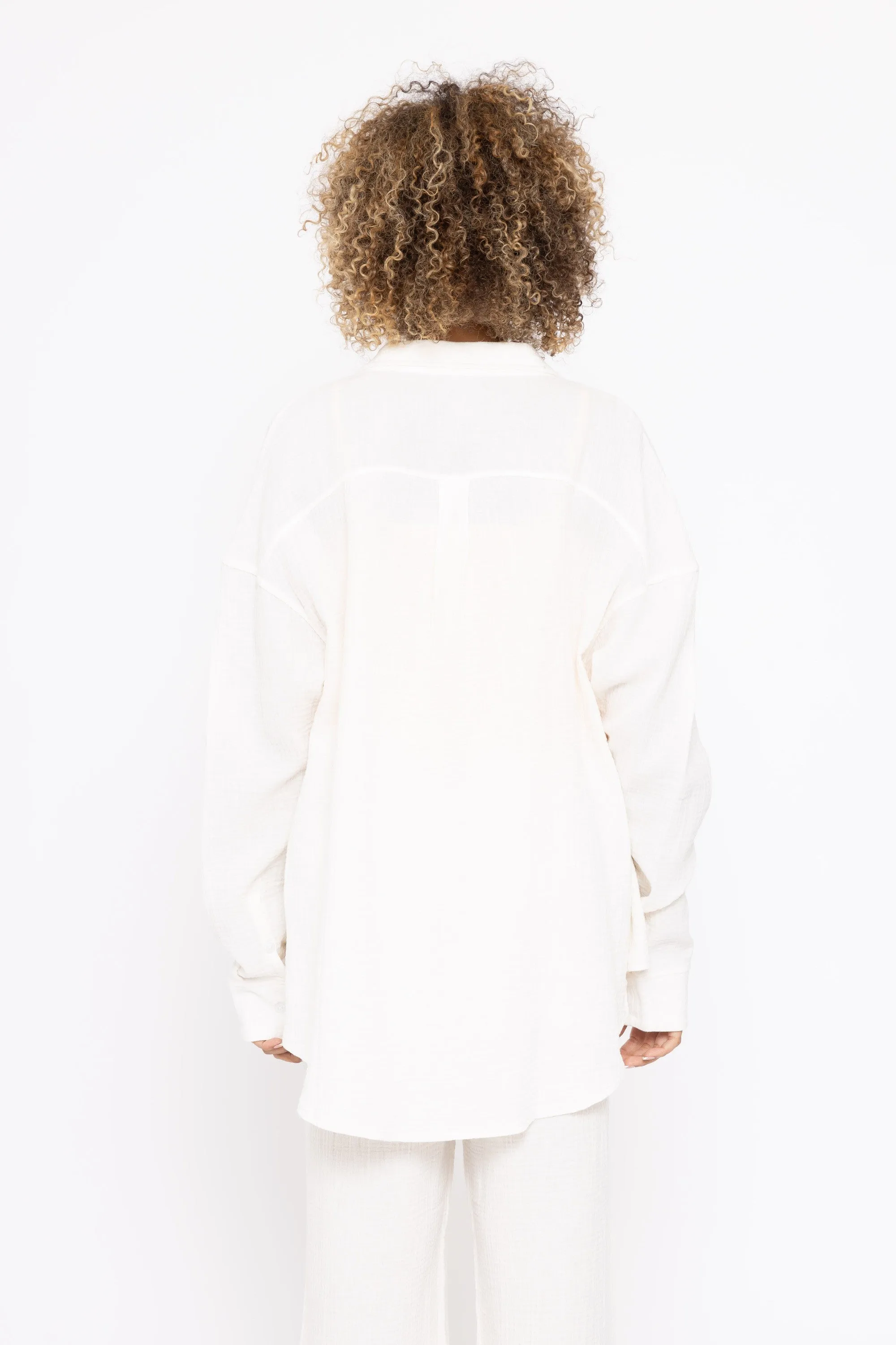 Mono B Cotton Gauze Long Sleeve Button Down Shirt