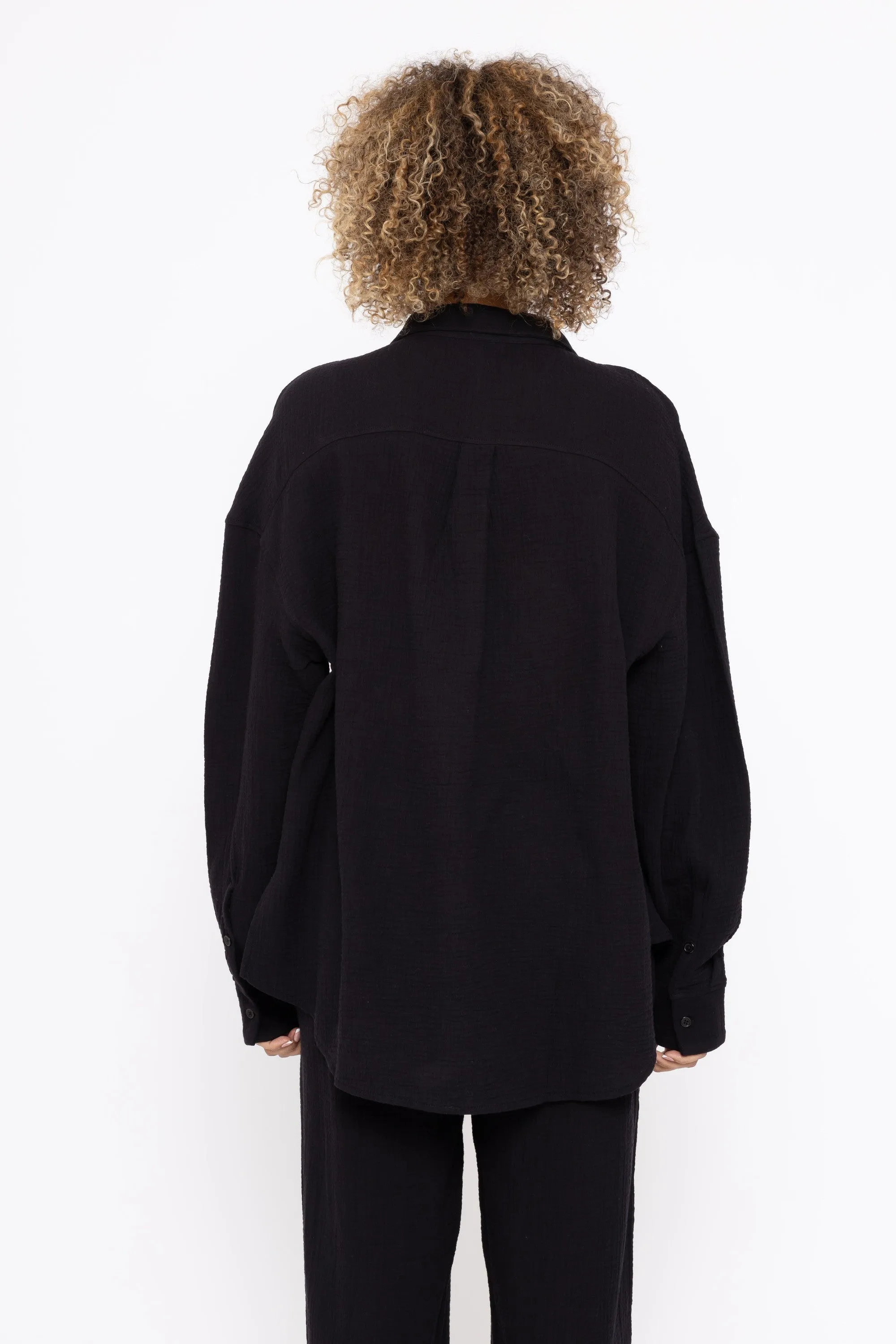 Mono B Cotton Gauze Long Sleeve Button Down Shirt