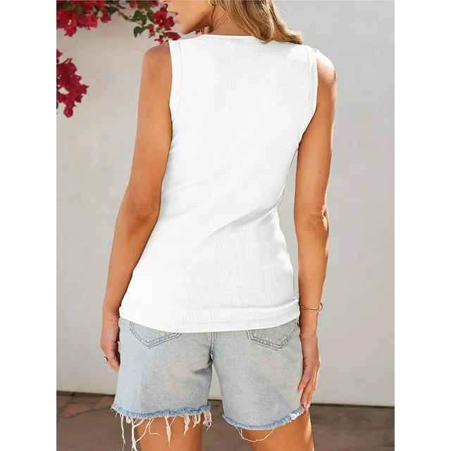 MOSHU Henley Women Tank Tops Ribbed Summer Top