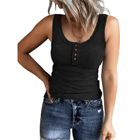 MOSHU Henley Women Tank Tops Ribbed Summer Top