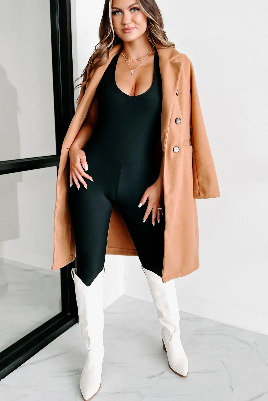 No Extra Baggage Ribbed Catsuit (Black)