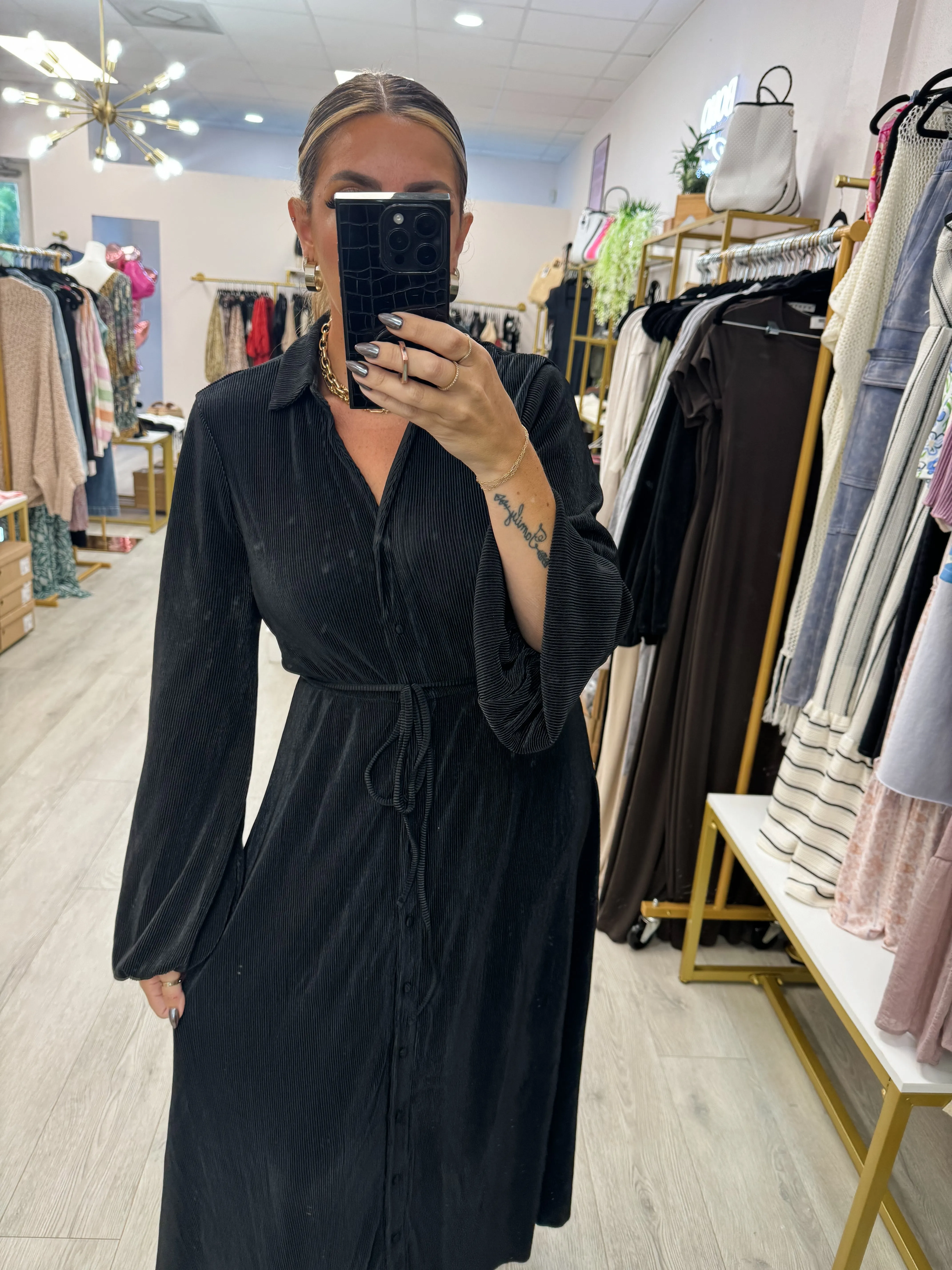 Pleated Button Down Dress
