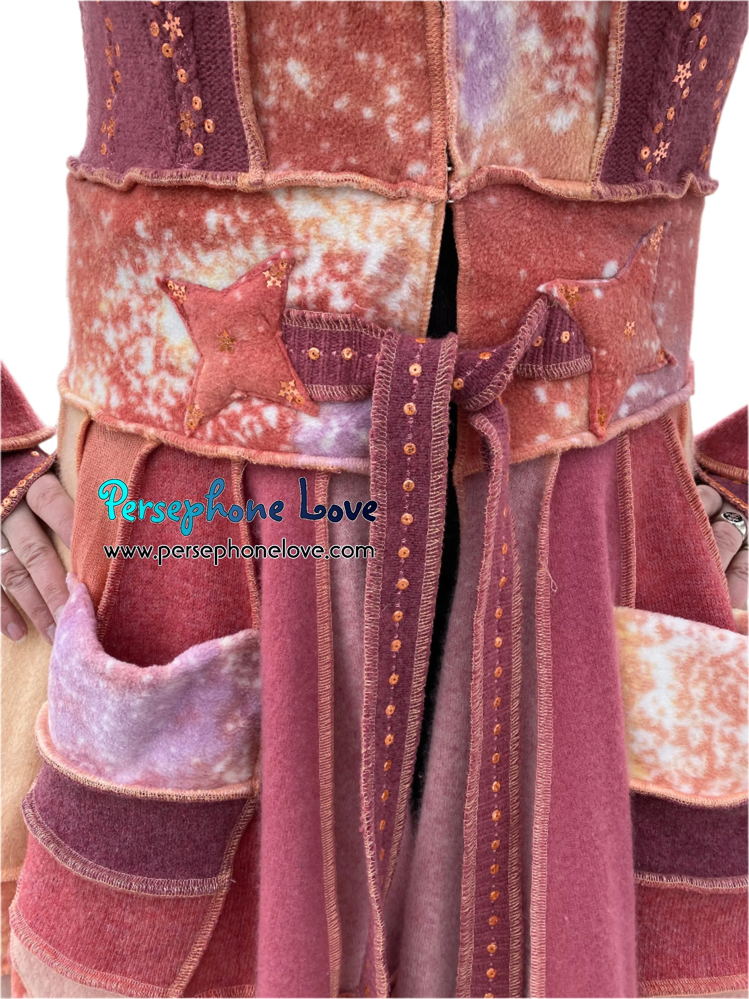 "Easter" Peach needle-felted wool/cashmere Katwise-inspired patchwork elf sweatercoat-2514