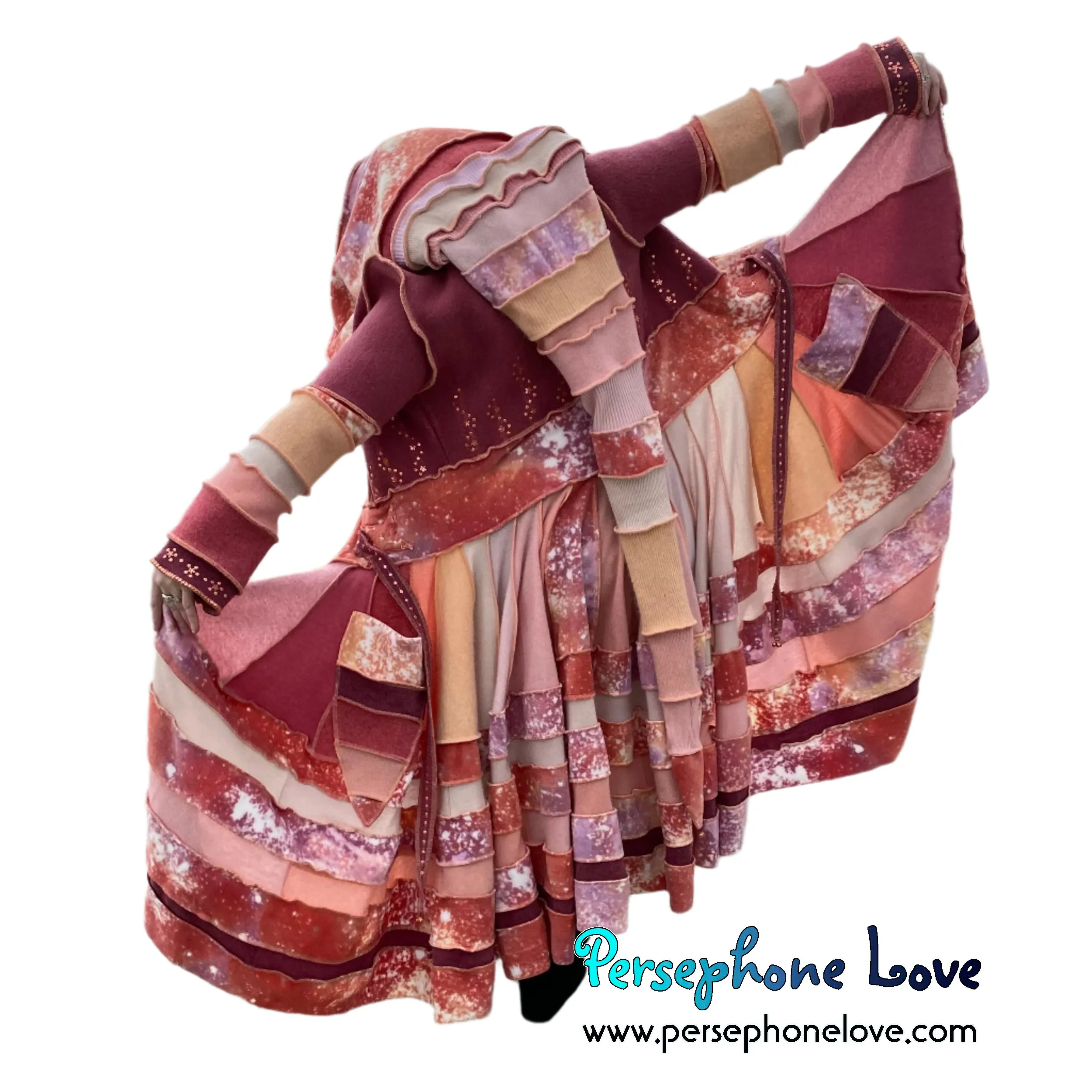 "Easter" Peach needle-felted wool/cashmere Katwise-inspired patchwork elf sweatercoat-2514