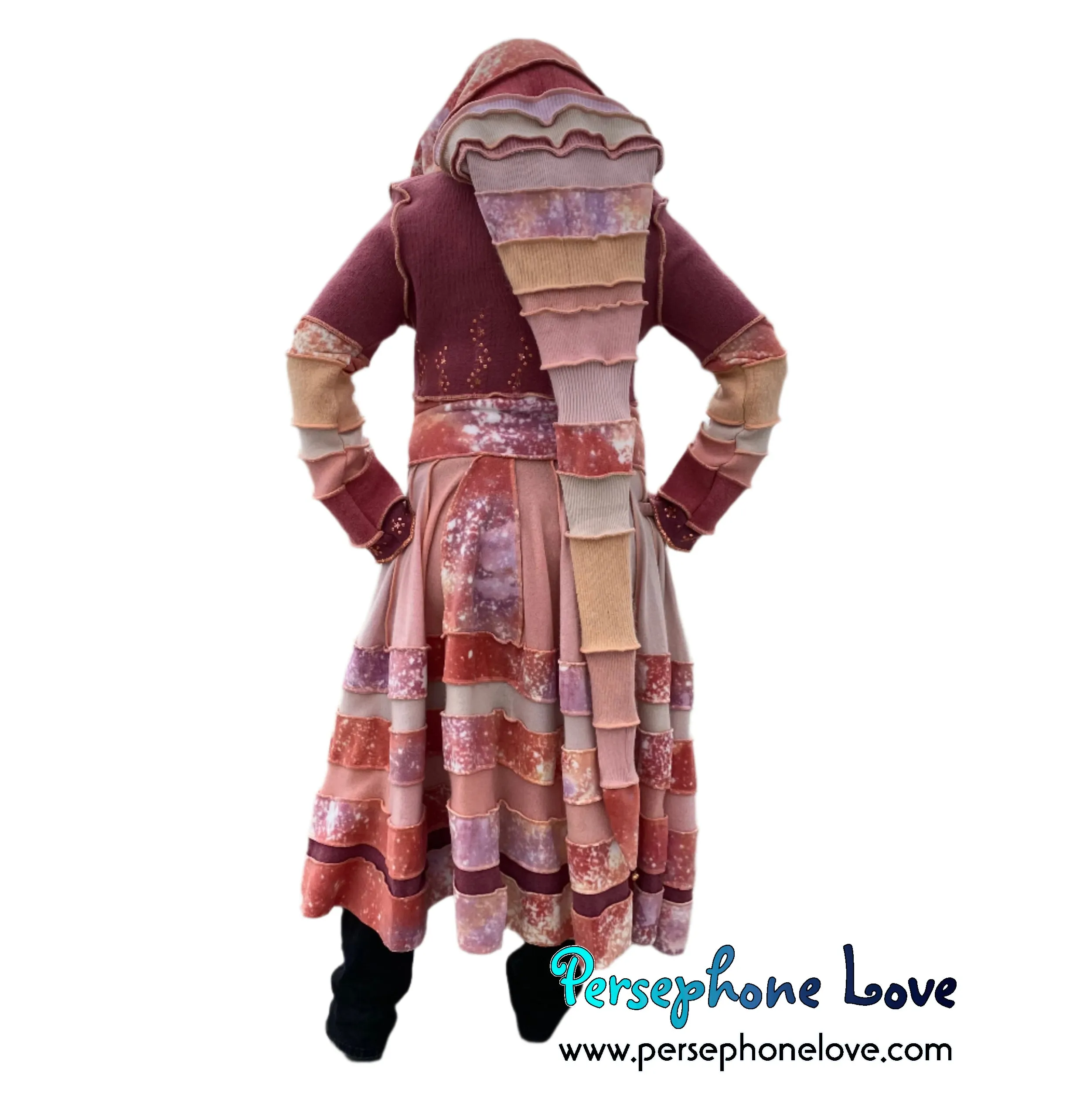 "Easter" Peach needle-felted wool/cashmere Katwise-inspired patchwork elf sweatercoat-2514