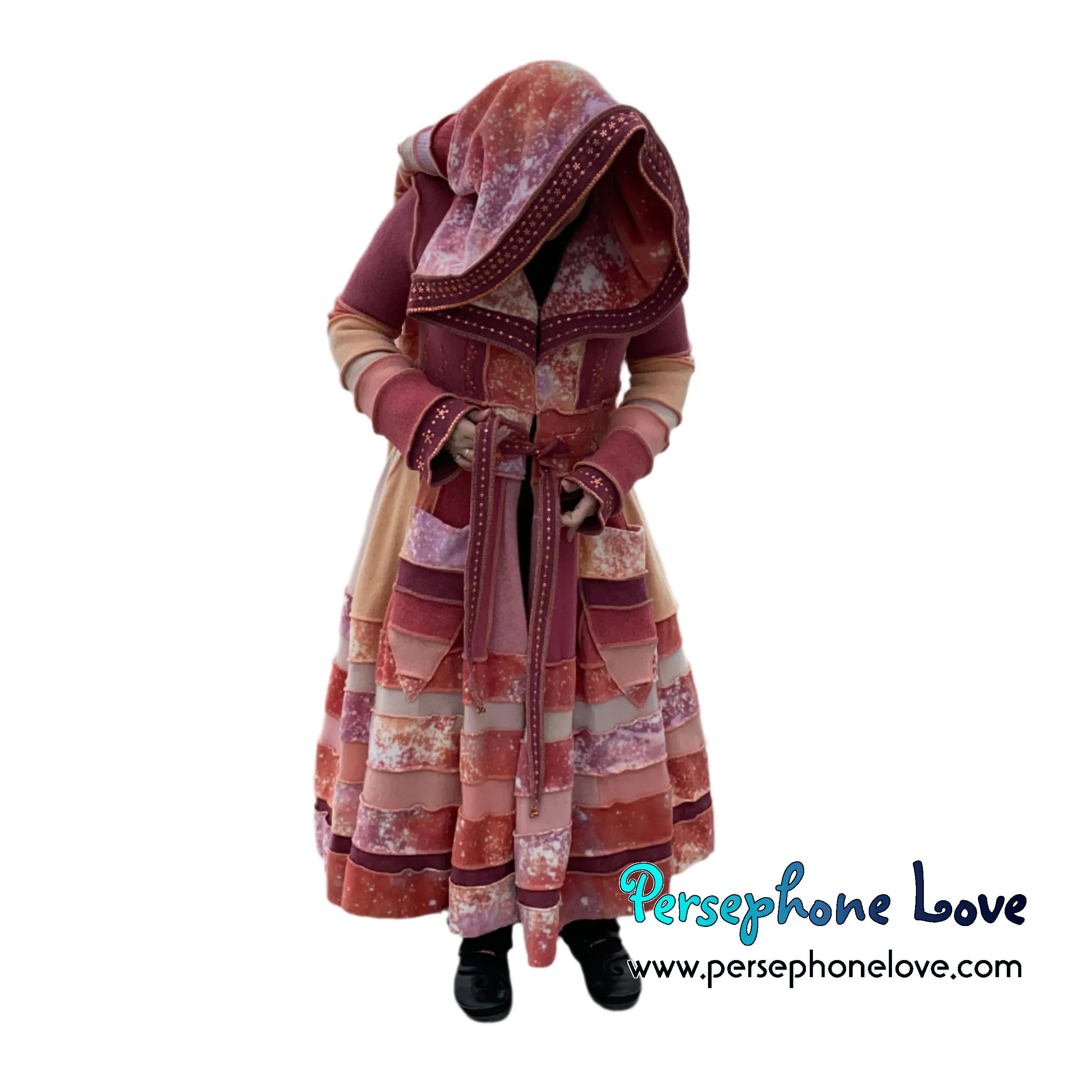 "Easter" Peach needle-felted wool/cashmere Katwise-inspired patchwork elf sweatercoat-2514