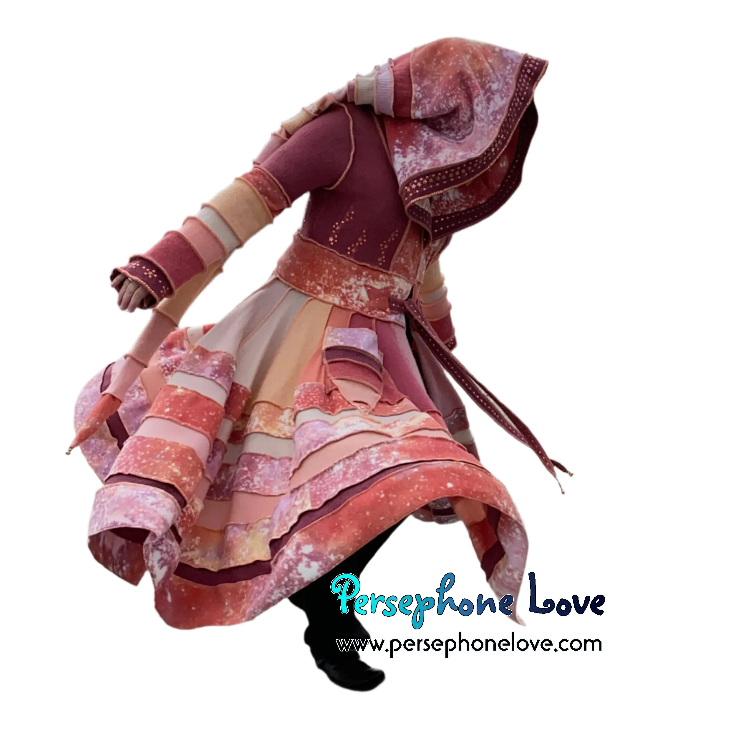 "Easter" Peach needle-felted wool/cashmere Katwise-inspired patchwork elf sweatercoat-2514