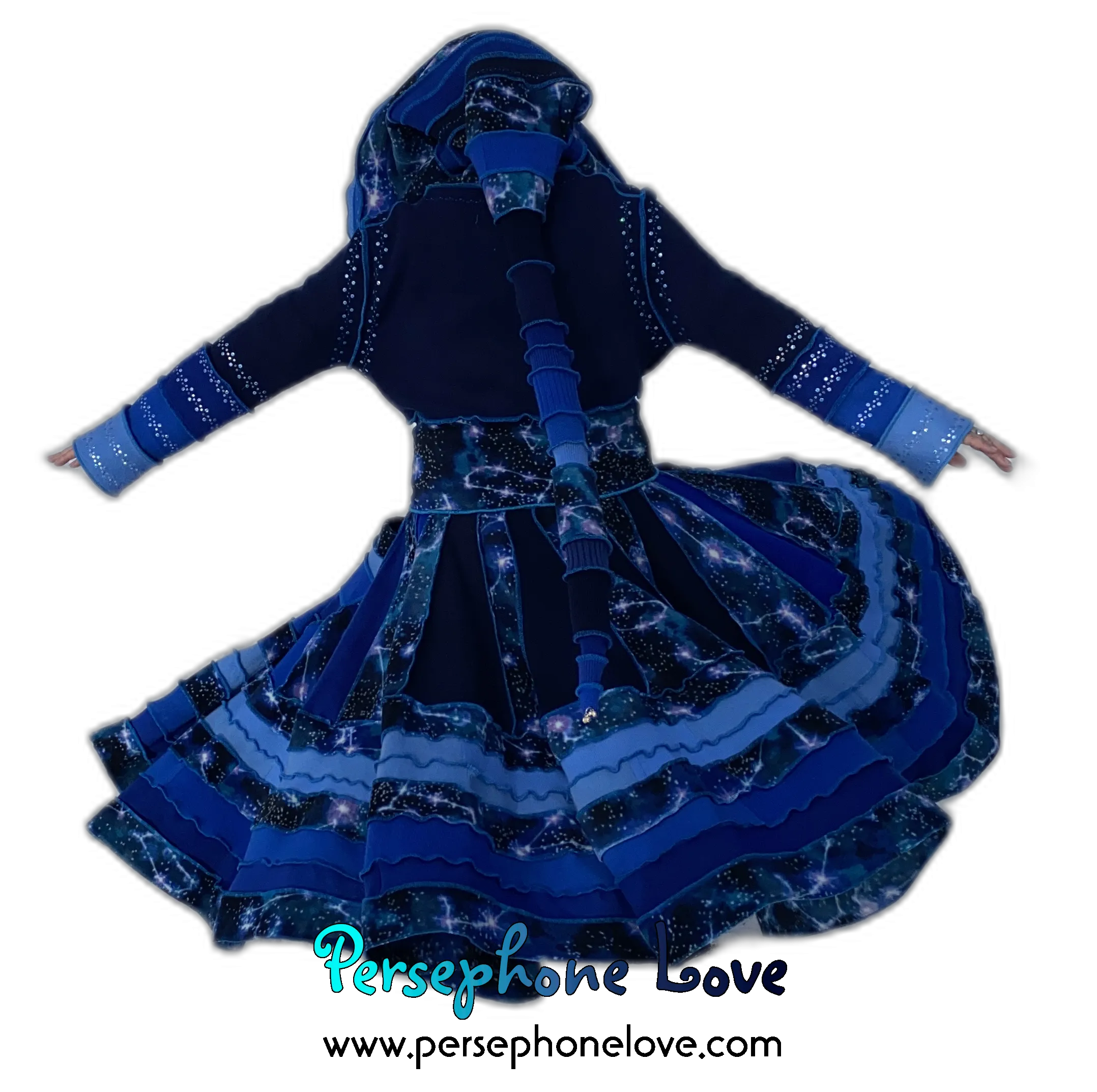 "Pollux" Blue needle-felted wool/cashmere patchwork Katwise-inspired sweatercoat-2522