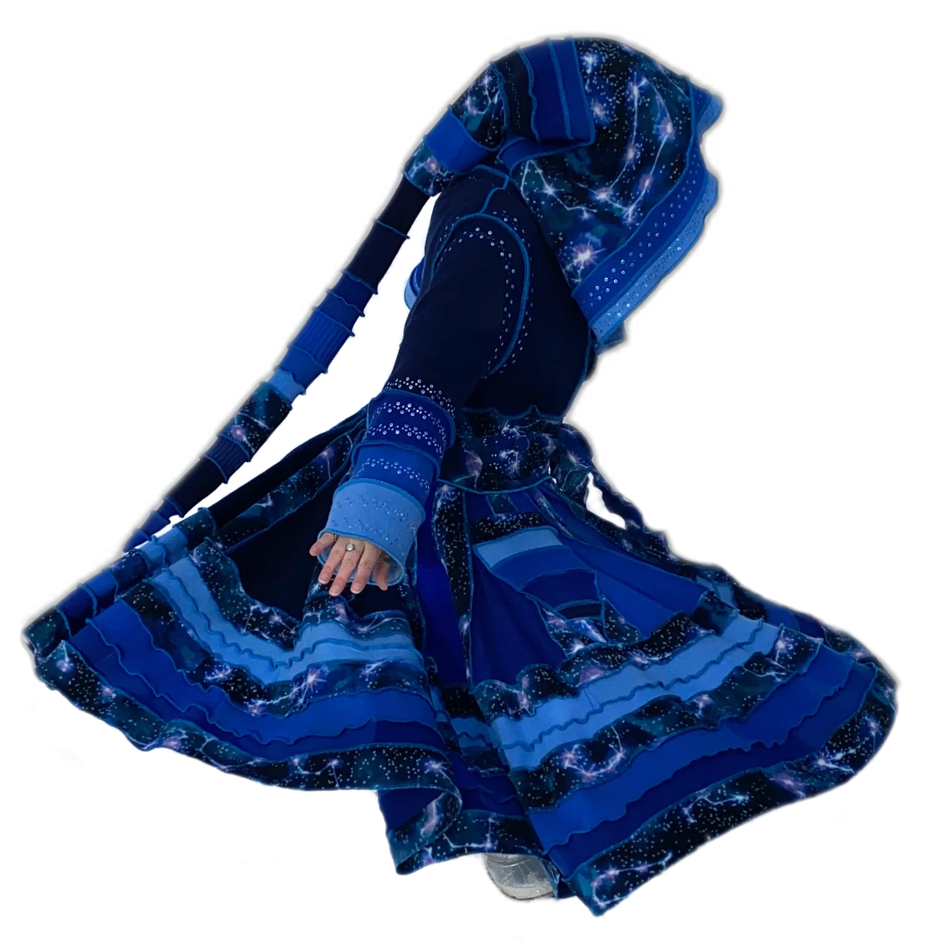 "Pollux" Blue needle-felted wool/cashmere patchwork Katwise-inspired sweatercoat-2522
