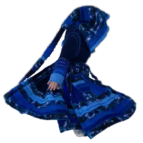 "Pollux" Blue needle-felted wool/cashmere patchwork Katwise-inspired sweatercoat-2522