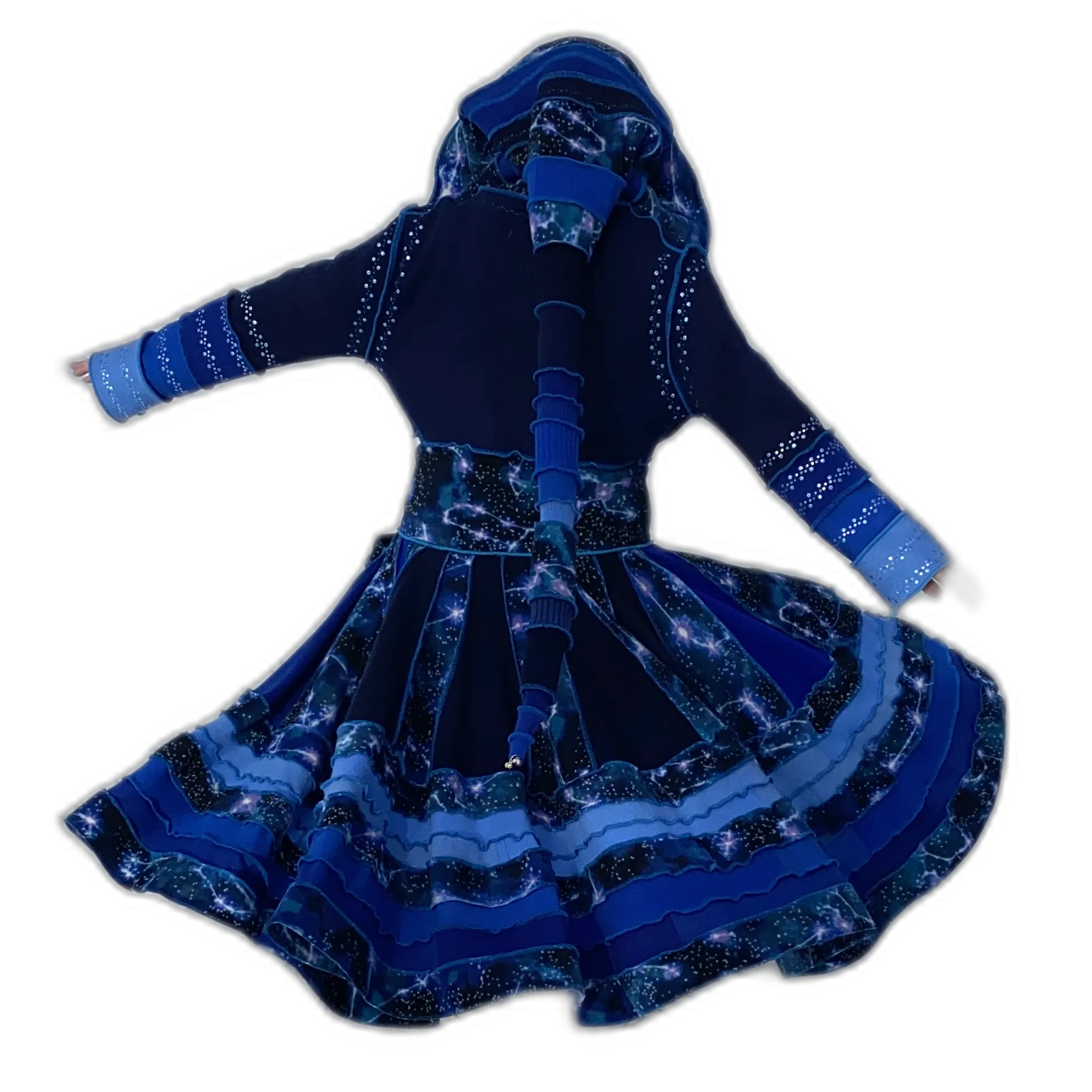 "Pollux" Blue needle-felted wool/cashmere patchwork Katwise-inspired sweatercoat-2522