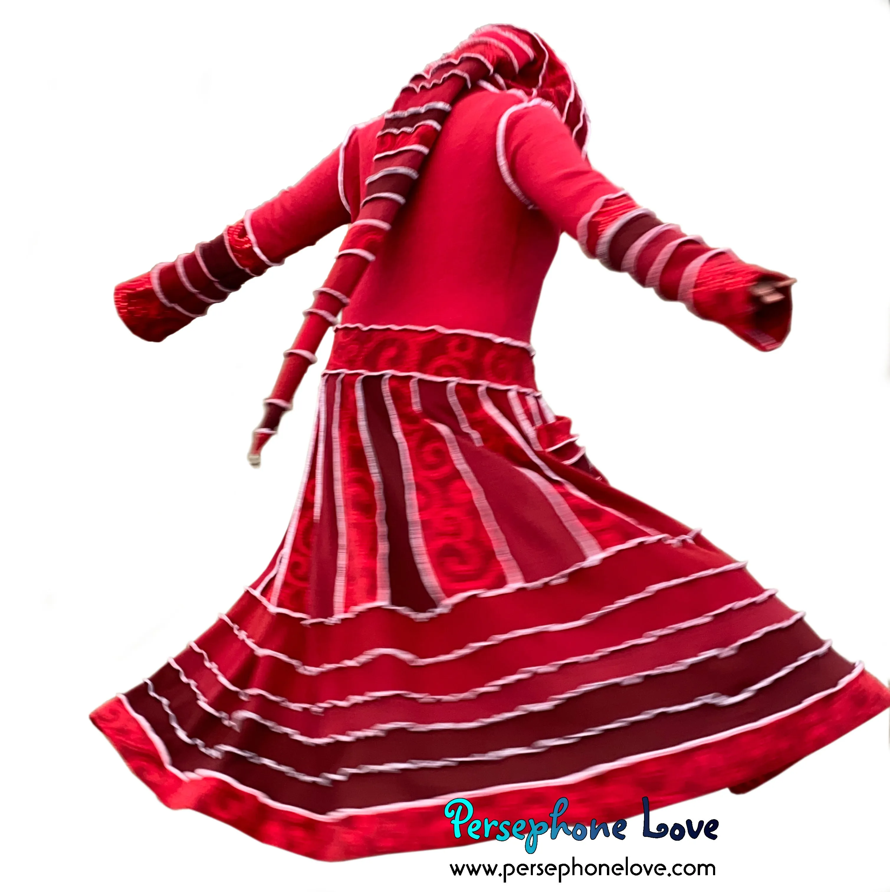 "Stay" Maroon red swirl pattern felted wool/cashmere patchwork Katwise-inspired sweatercoat-2507