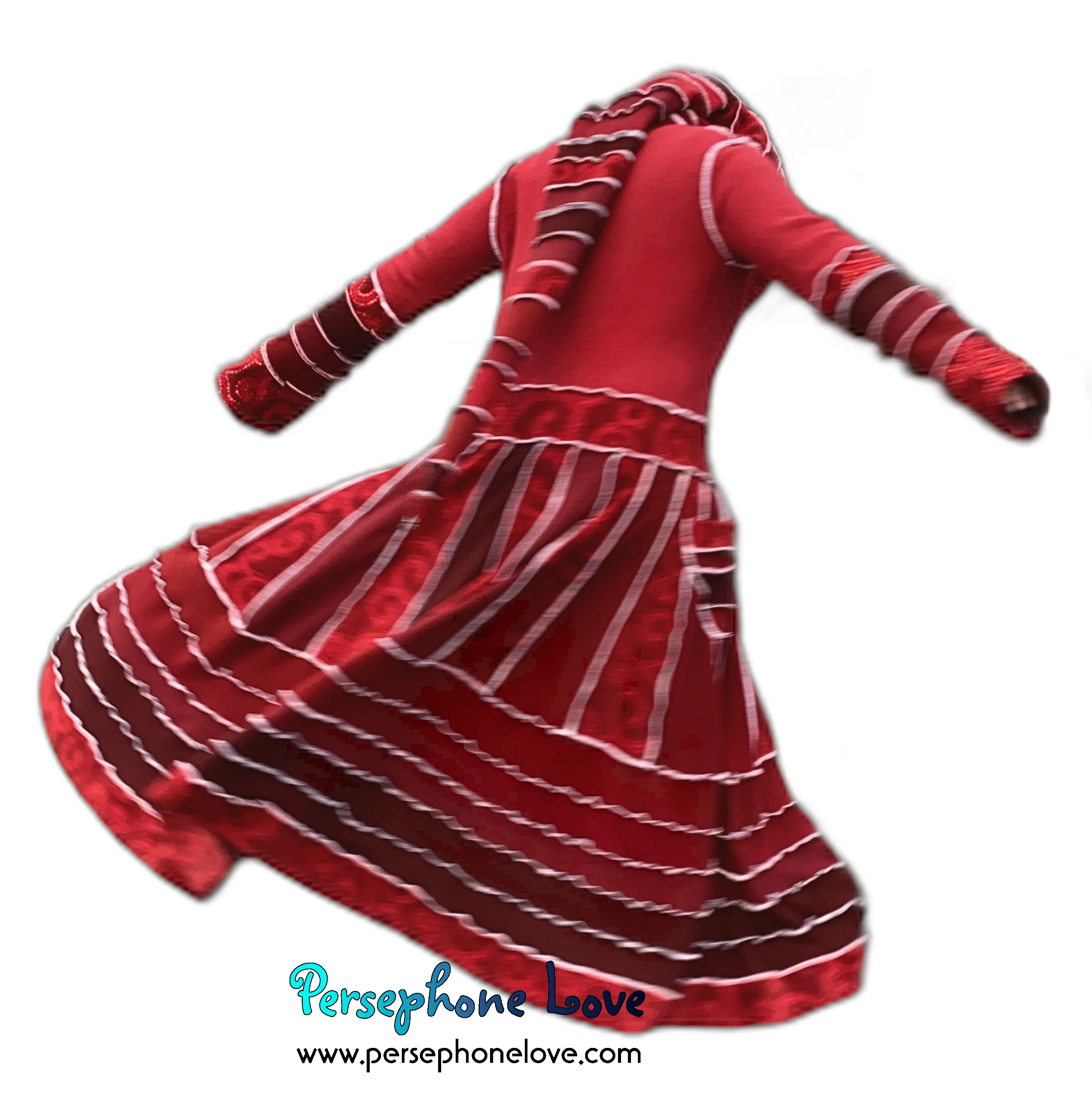 "Stay" Maroon red swirl pattern felted wool/cashmere patchwork Katwise-inspired sweatercoat-2507