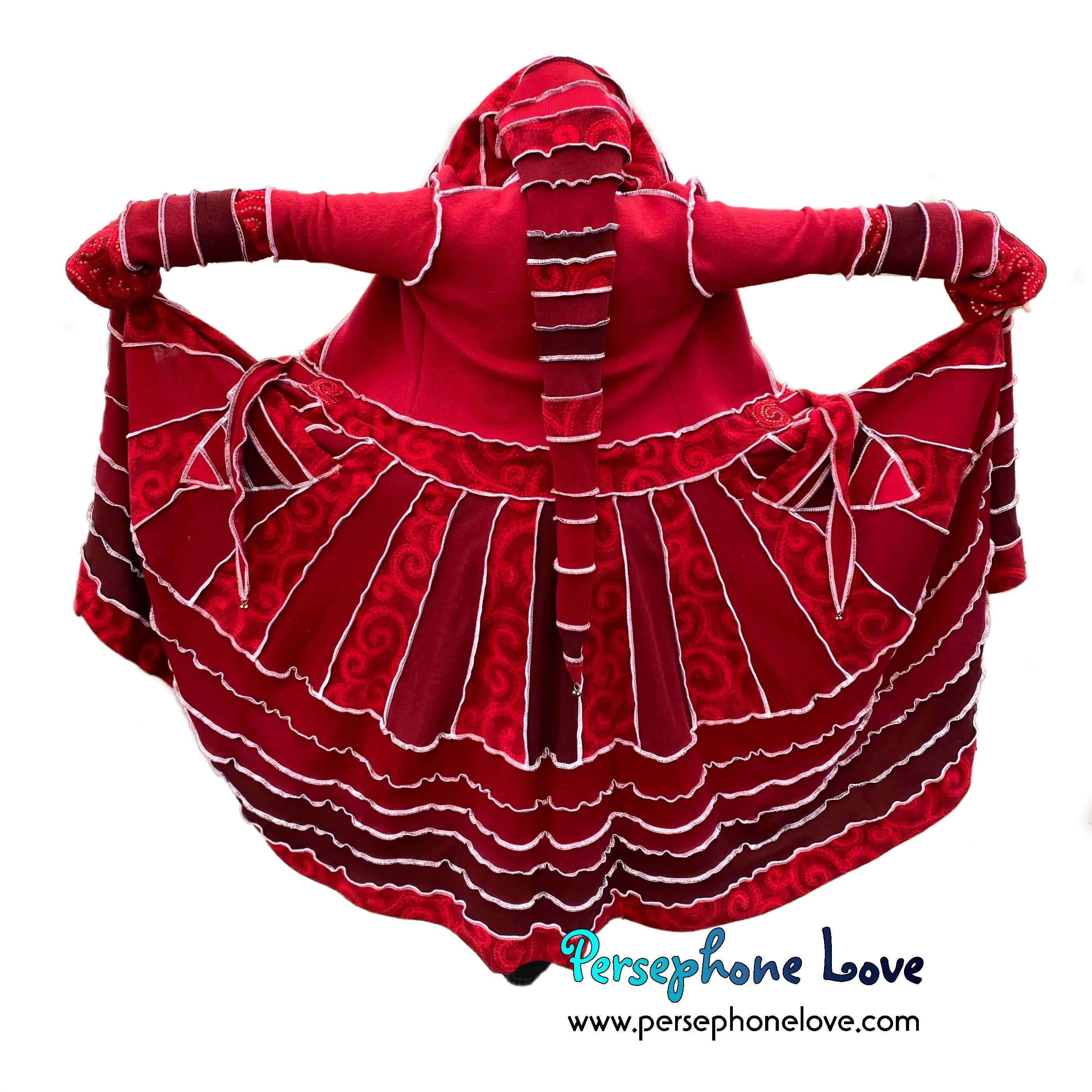 "Stay" Maroon red swirl pattern felted wool/cashmere patchwork Katwise-inspired sweatercoat-2507