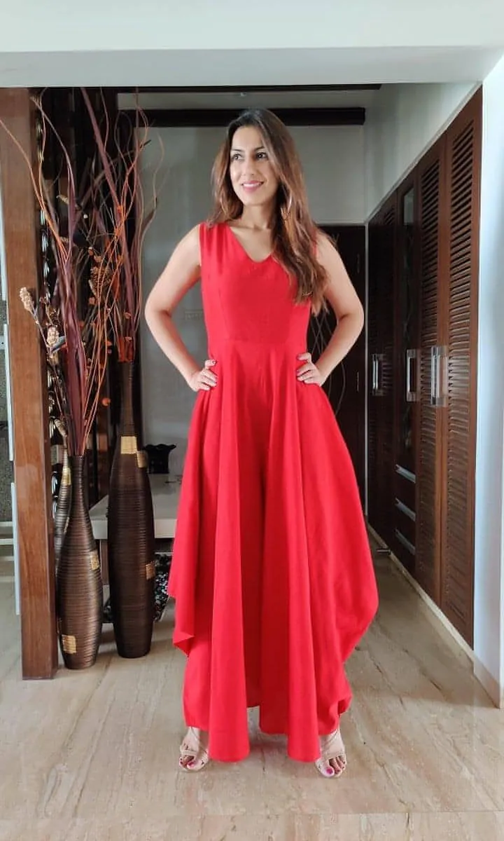 Red Jumpsuit with Flare