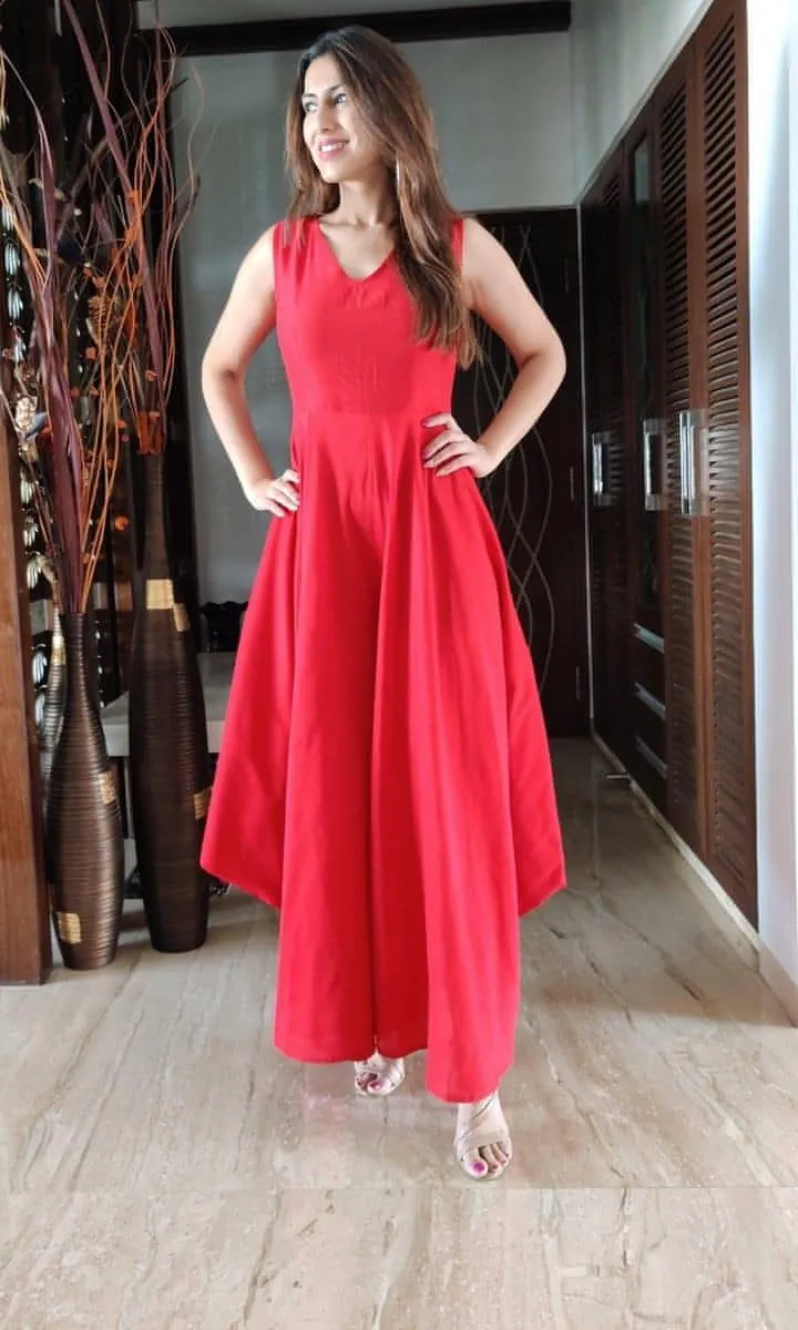 Red Jumpsuit with Flare
