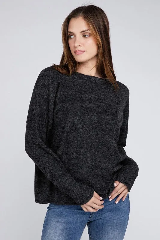 Ribbed Brushed Melange Hacci Sweater Pocket PREORDER