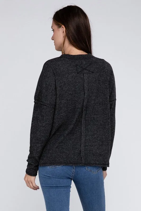 Ribbed Brushed Melange Hacci Sweater Pocket PREORDER