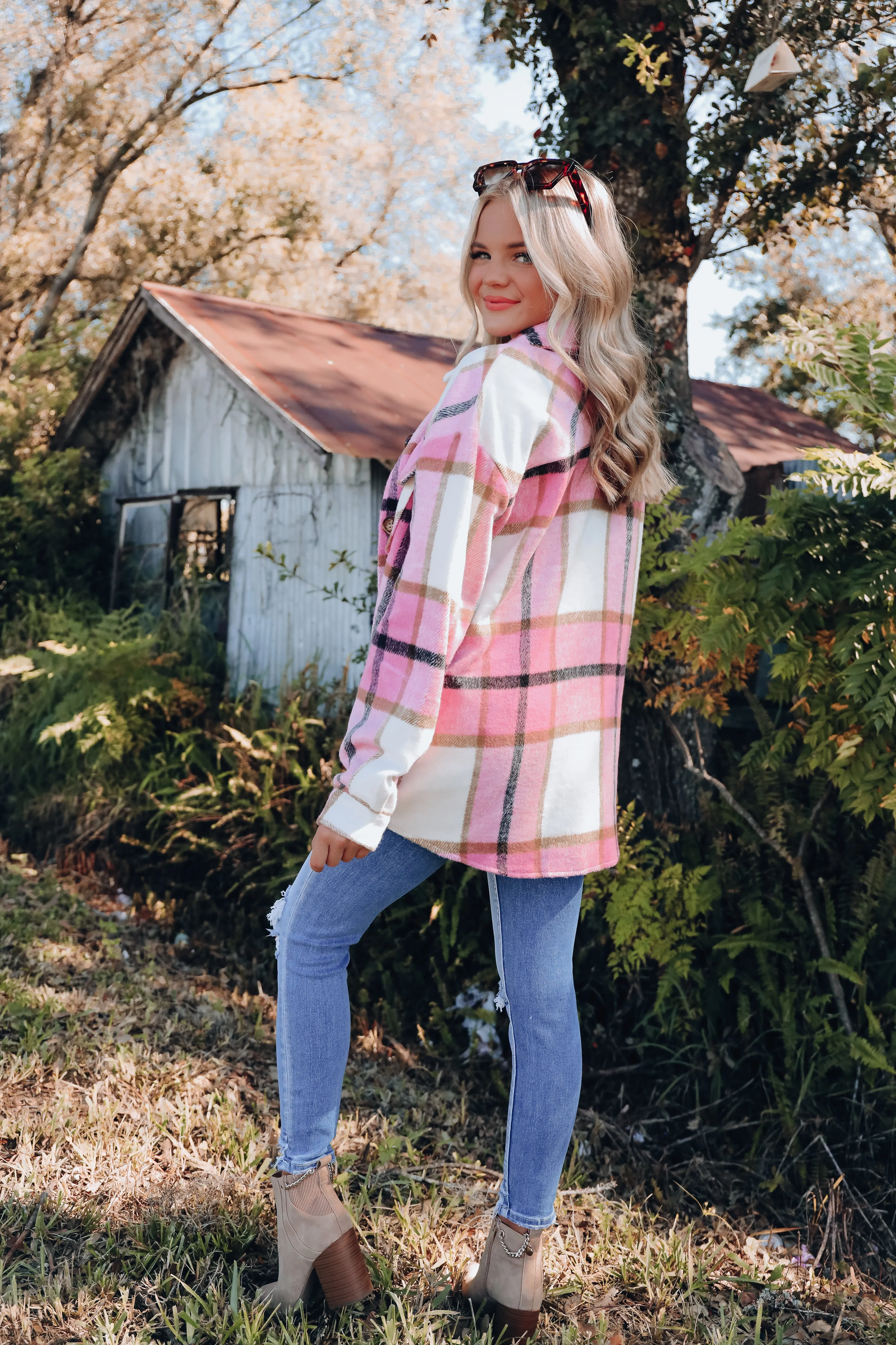 Rosetta Plaid Brushed Jacket - Pink
