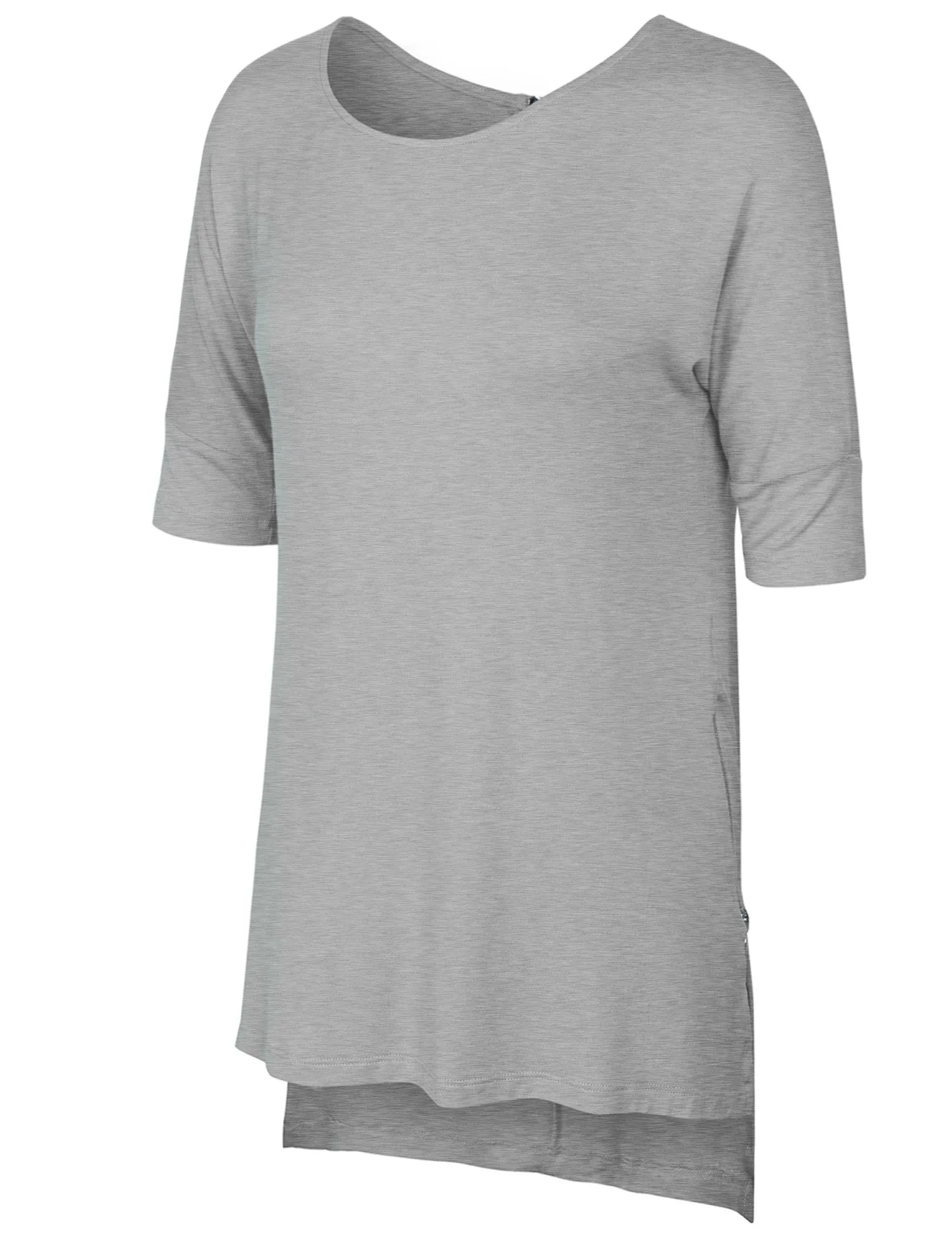 Round Neck Dolman Sleeve Casual Tunic Top with Zipper Details