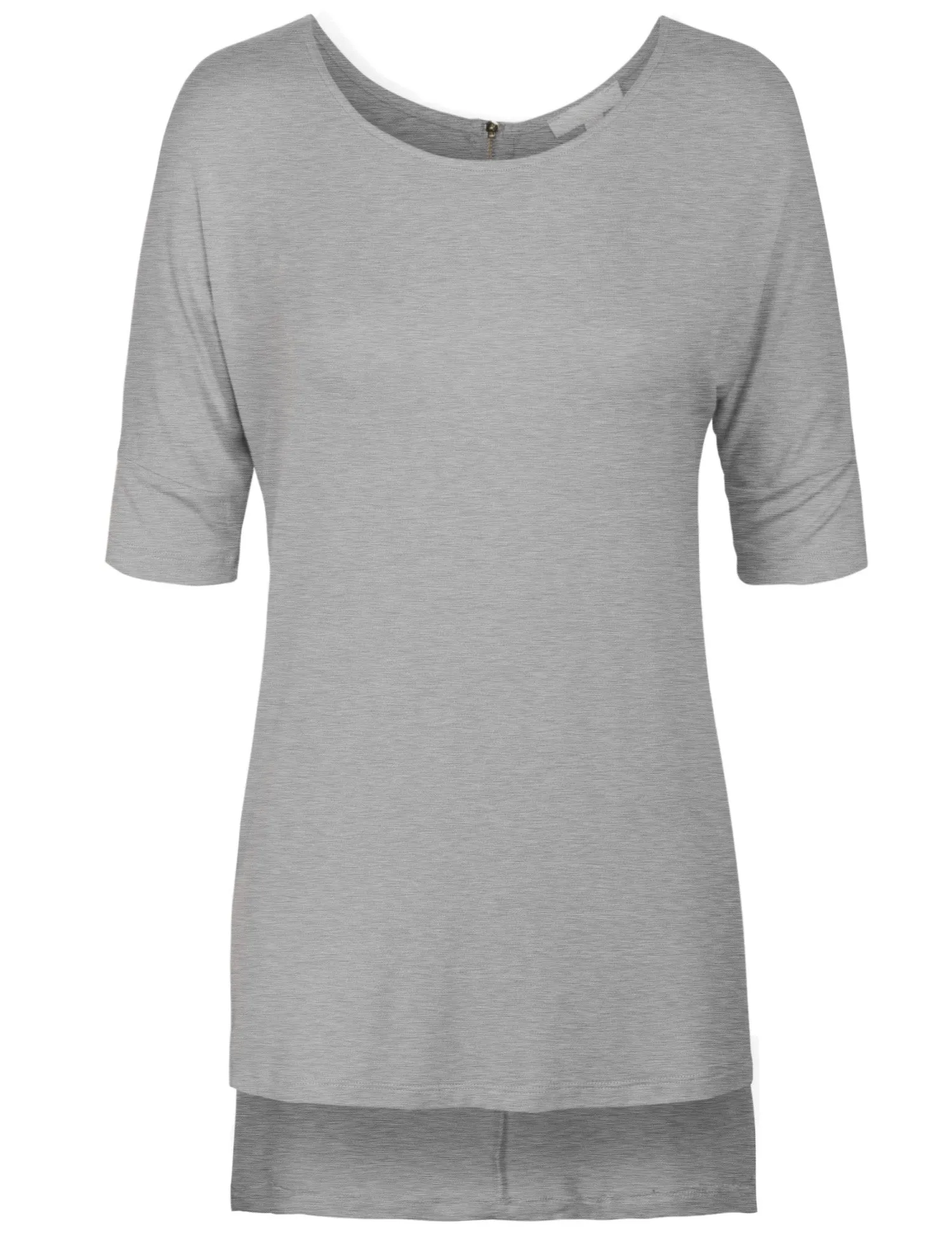 Round Neck Dolman Sleeve Casual Tunic Top with Zipper Details